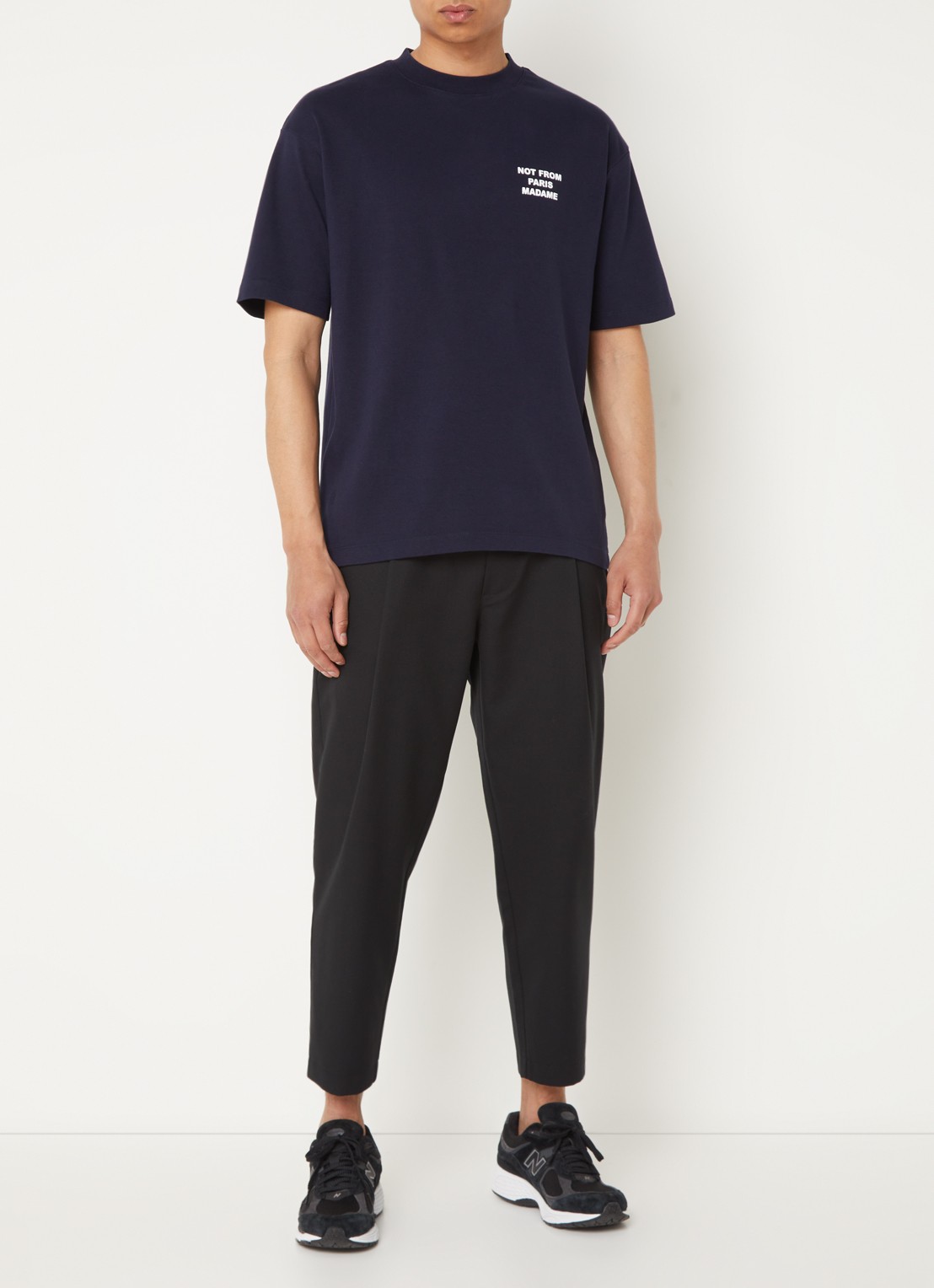 Drôle de Monsieur T-shirt met front- en backprint - voorkant 3 donkerblauw
