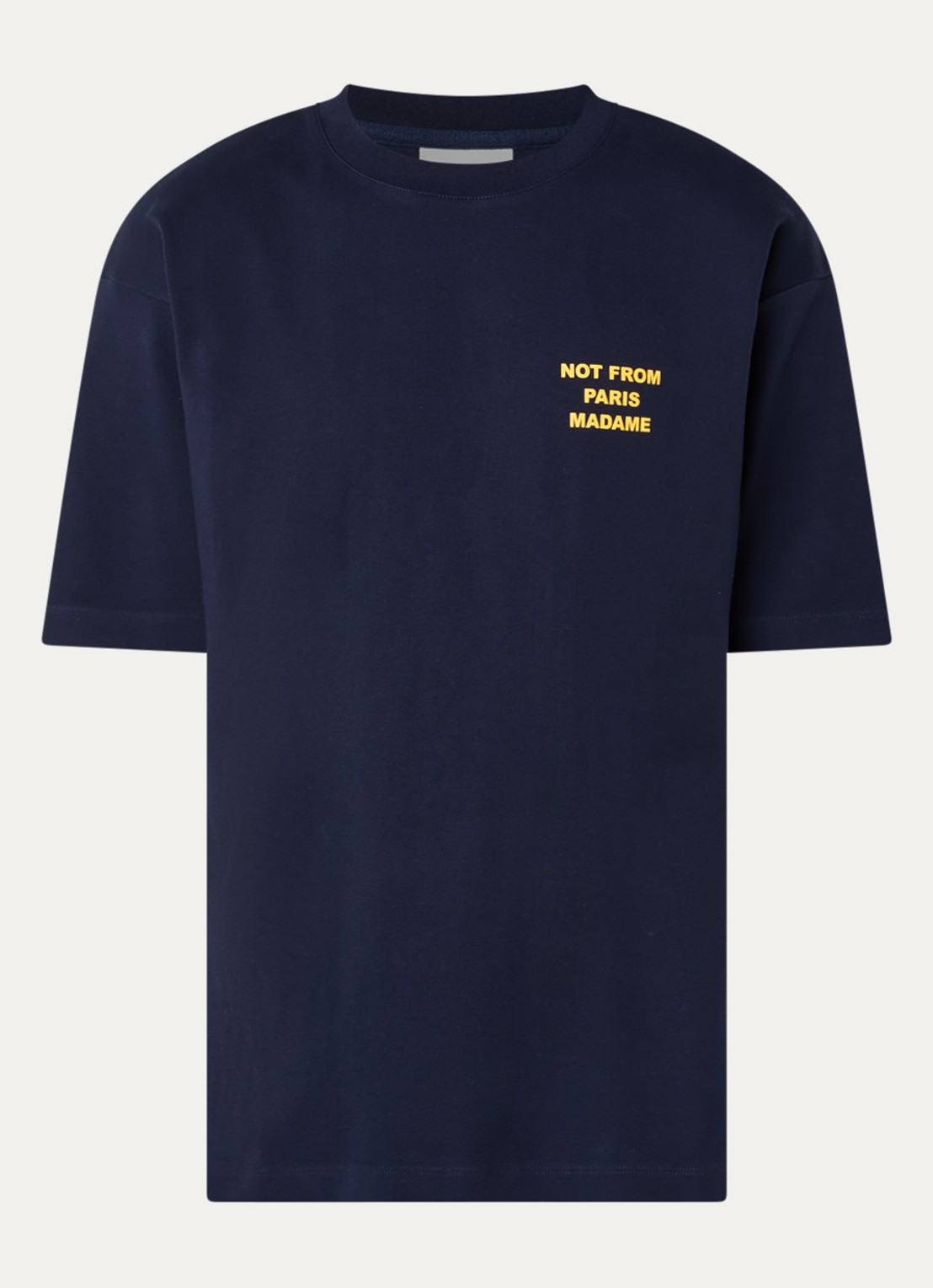 Drôle de Monsieur T-shirt met front- en backprint - voorkant donkerblauw