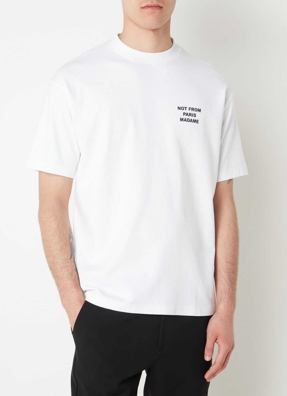 Drôle de Monsieur T-shirt met front- en backprint - achterkant gebroken wit