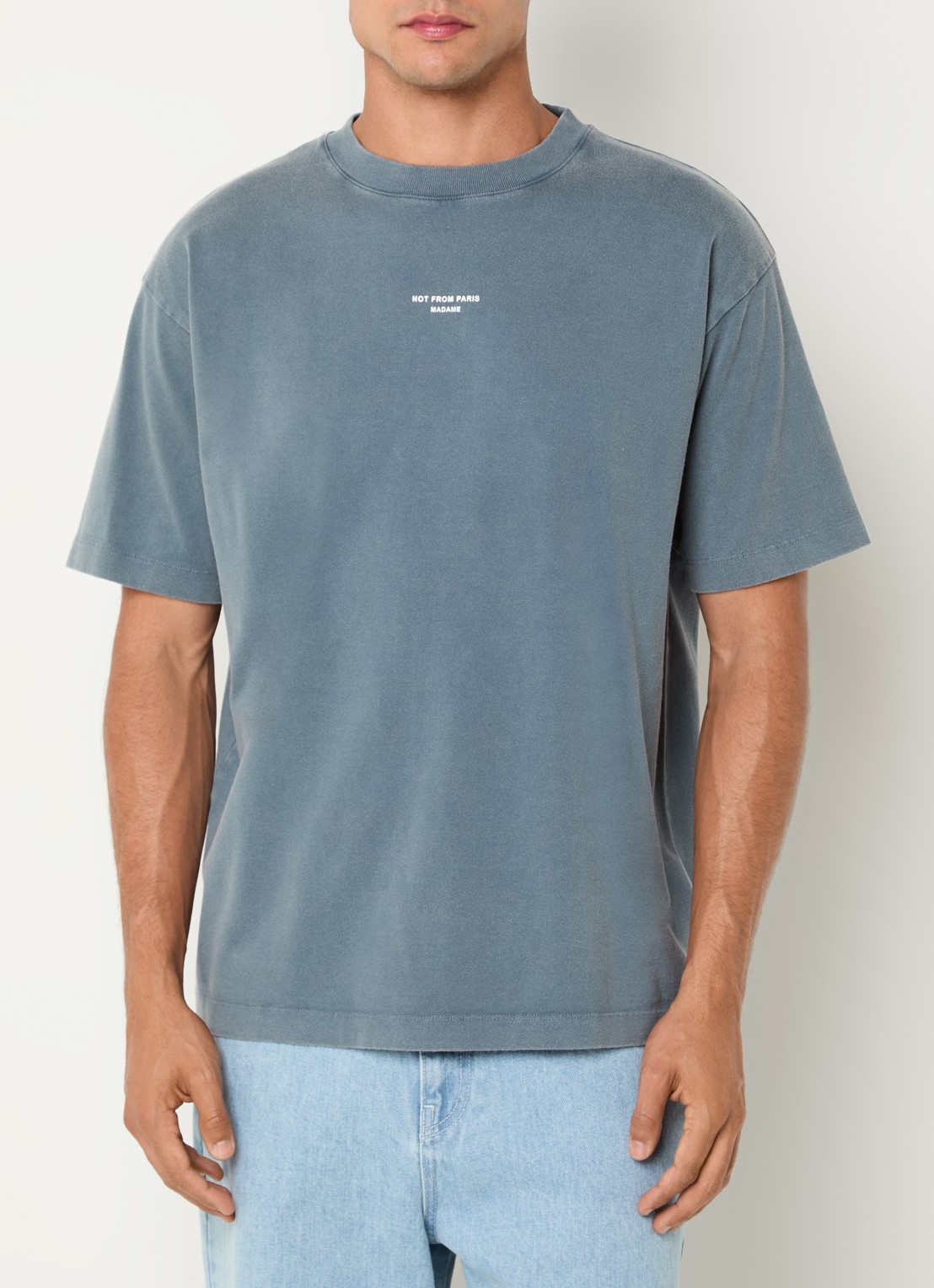 Drôle de Monsieur T-shirt met logo - detail staalblauw