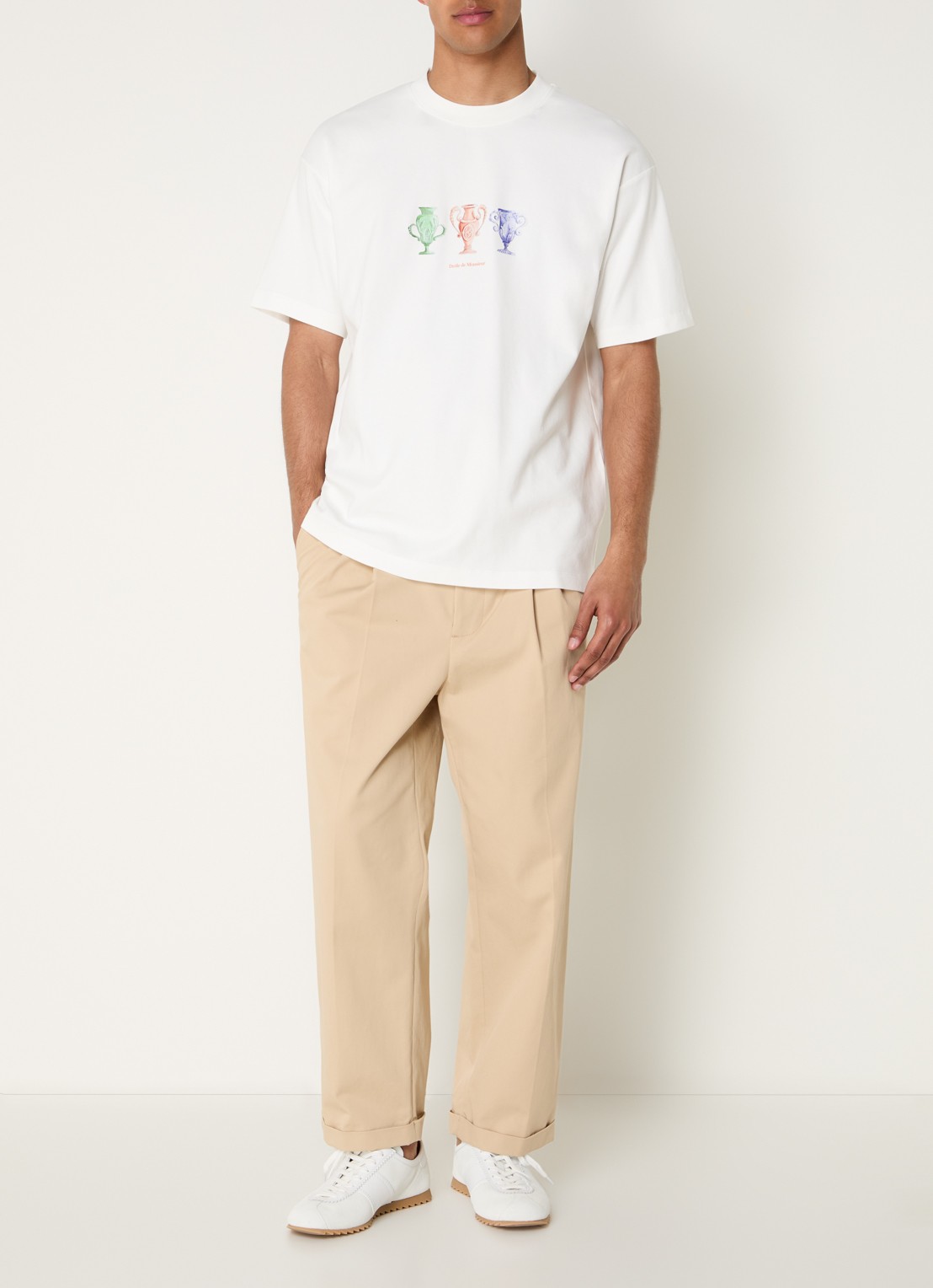 Drôle de Monsieur T-shirt met print - voorkant 2 gebroken wit
