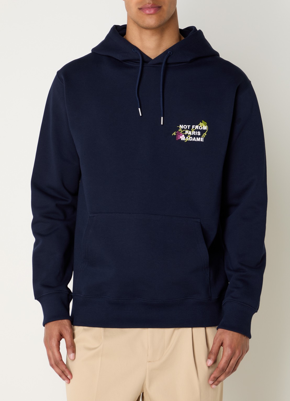 Drôle de Monsieur Vine hoodie met borduring - achterkant donkerblauw