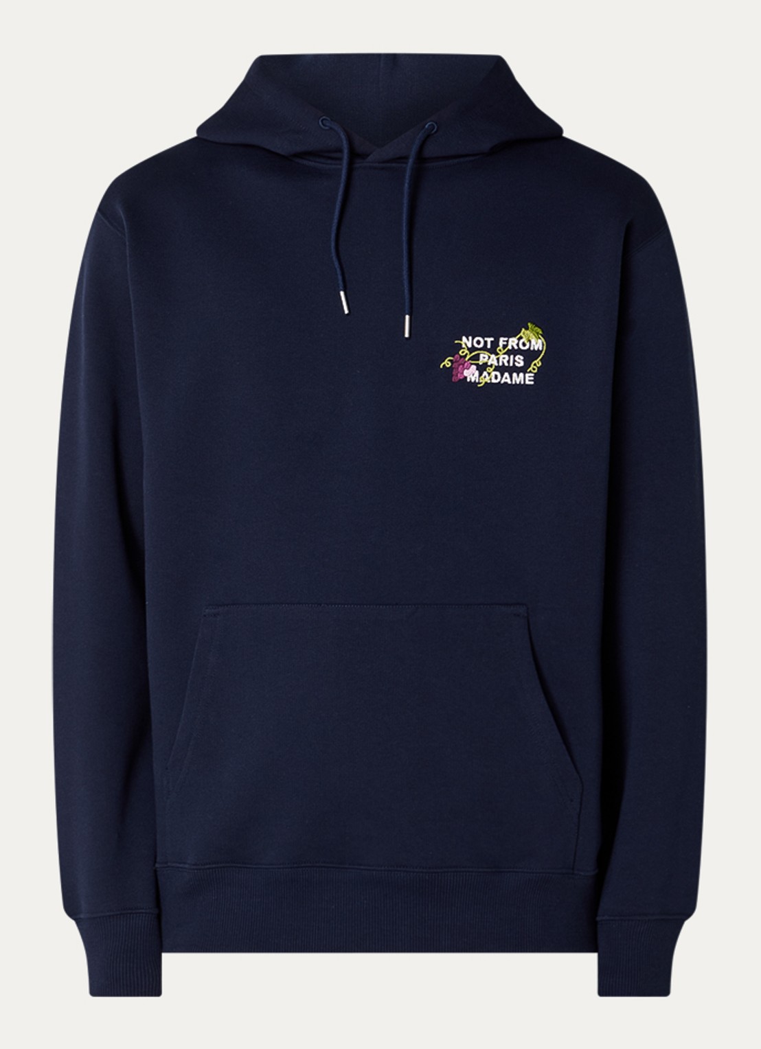 Drôle de Monsieur Vine hoodie met borduring - voorkant 4 donkerblauw