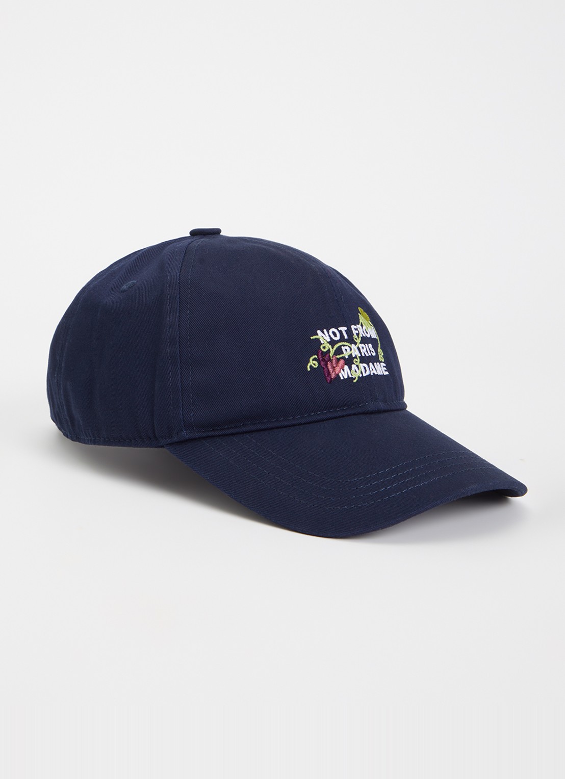 Drôle de Monsieur Vine pet met borduring - voorkant donkerblauw