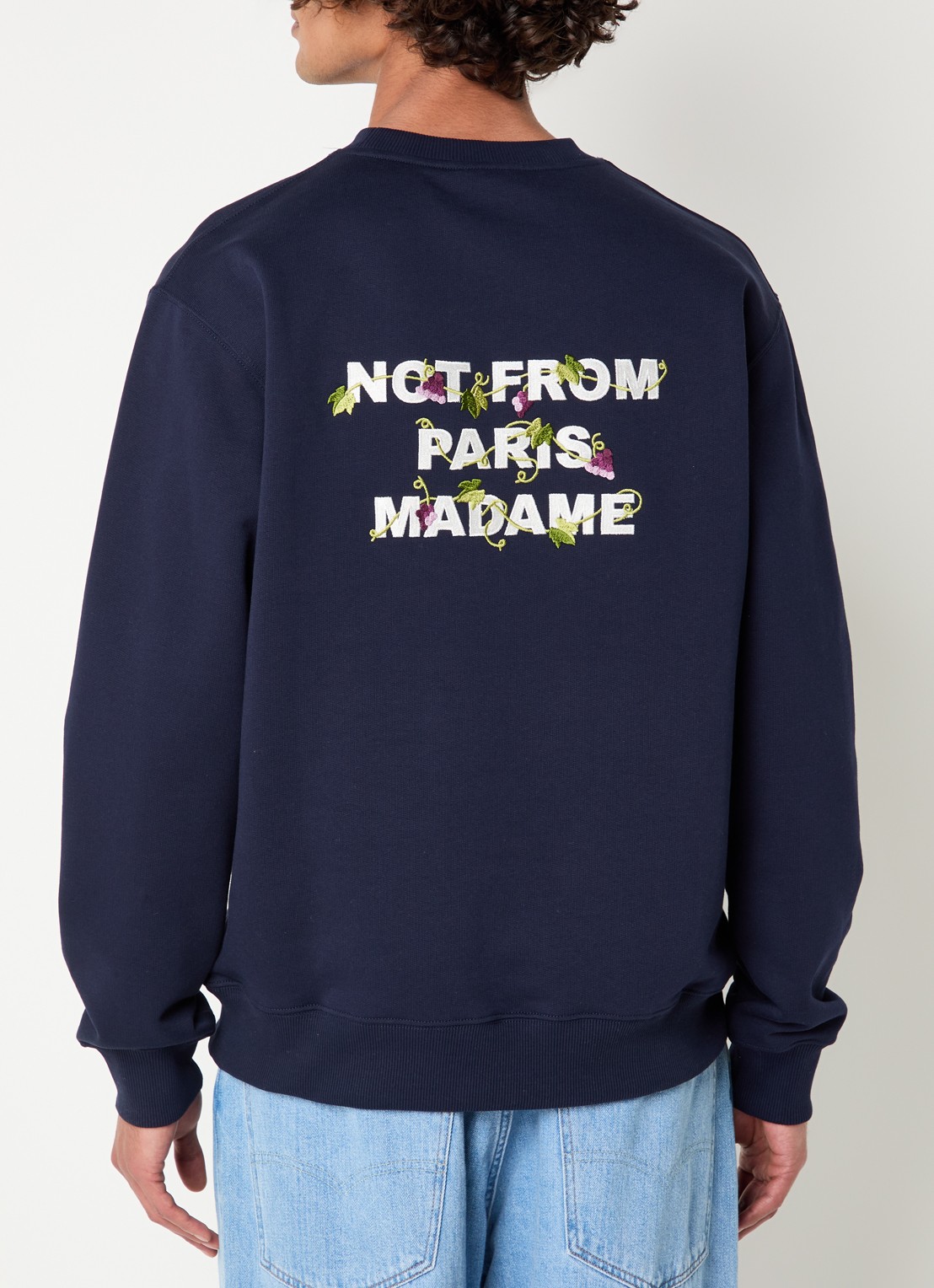 Drôle de Monsieur Vine sweater met borduring en backprint - detail donkerblauw