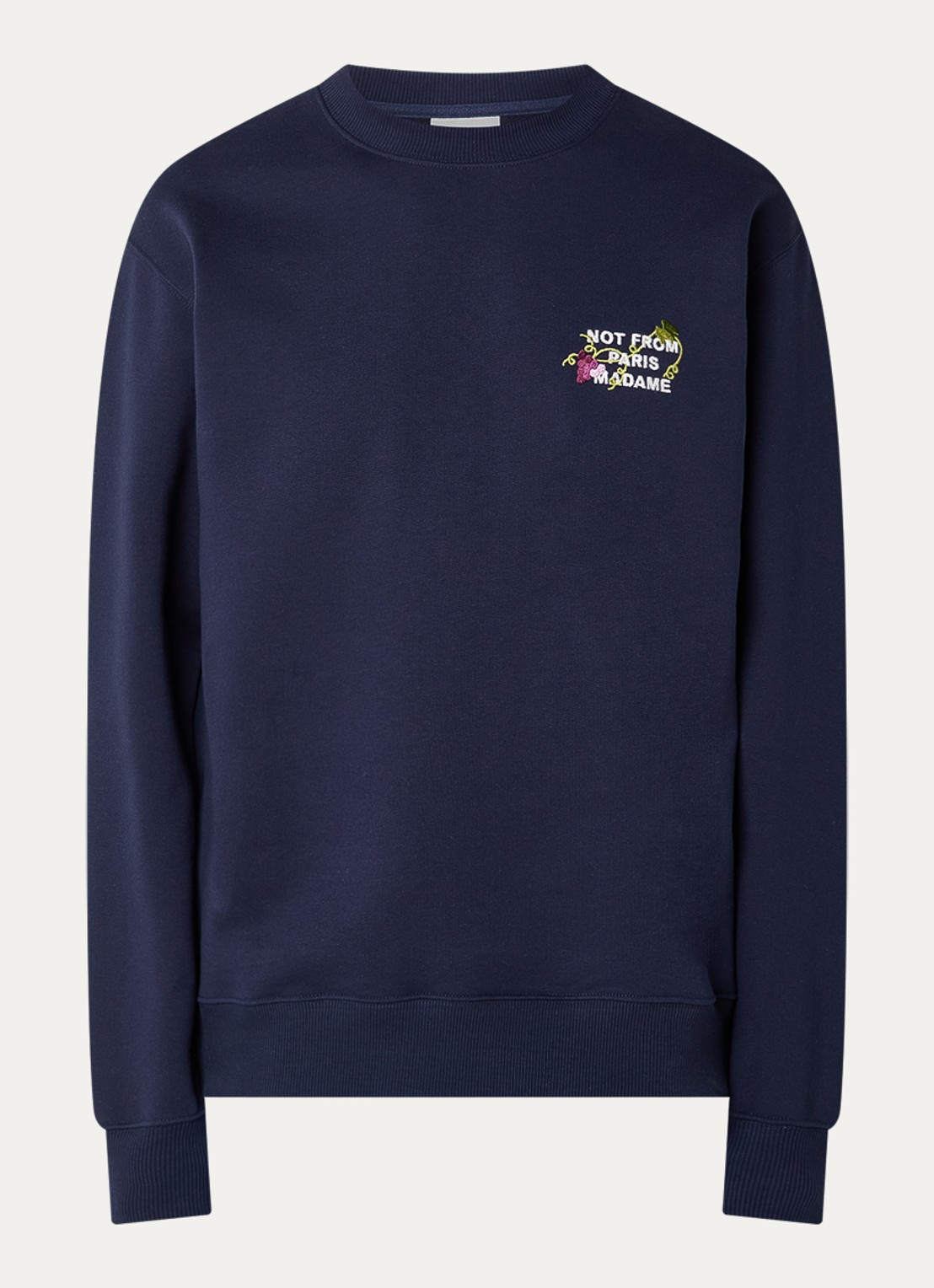 Drôle de Monsieur Vine sweater met borduring en backprint - voorkant 2 donkerblauw