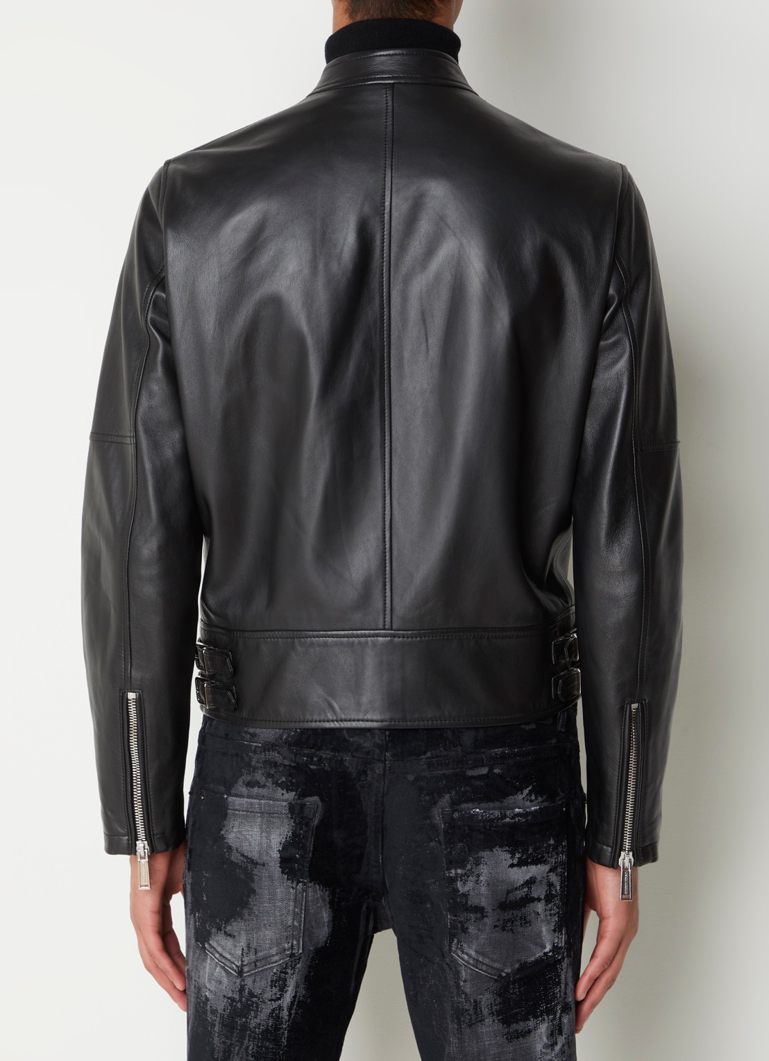 Dsquared2 Bikerjack van schapenleer met ritszakken - achterkant zwart