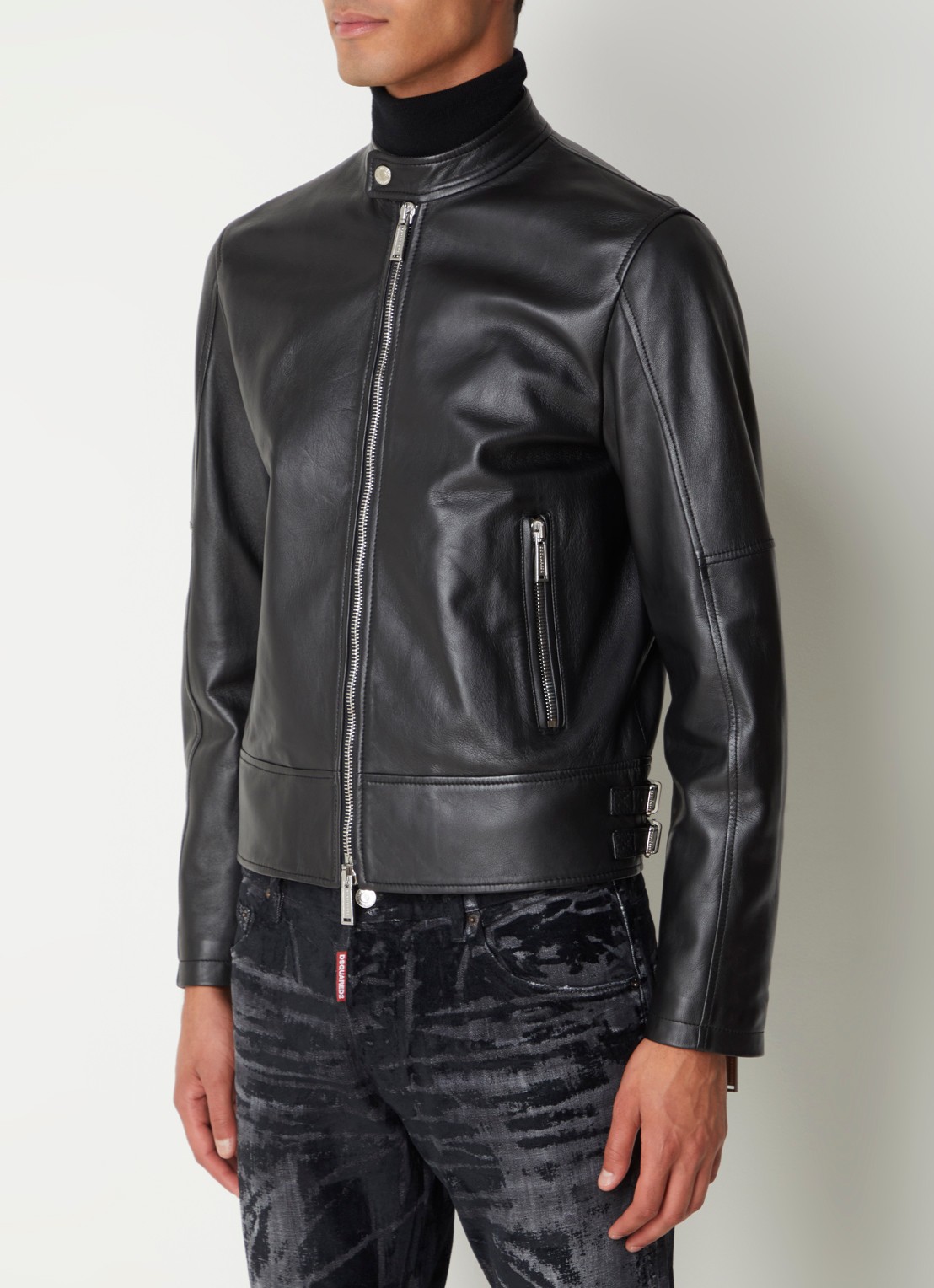 Dsquared2 Bikerjack van schapenleer met ritszakken - detail 4 zwart