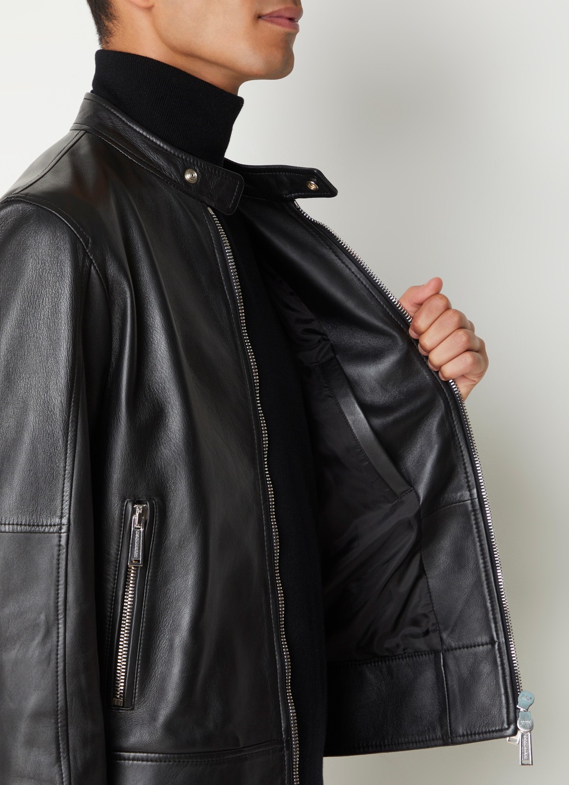 Dsquared2 Bikerjack van schapenleer met ritszakken - detail 5 zwart