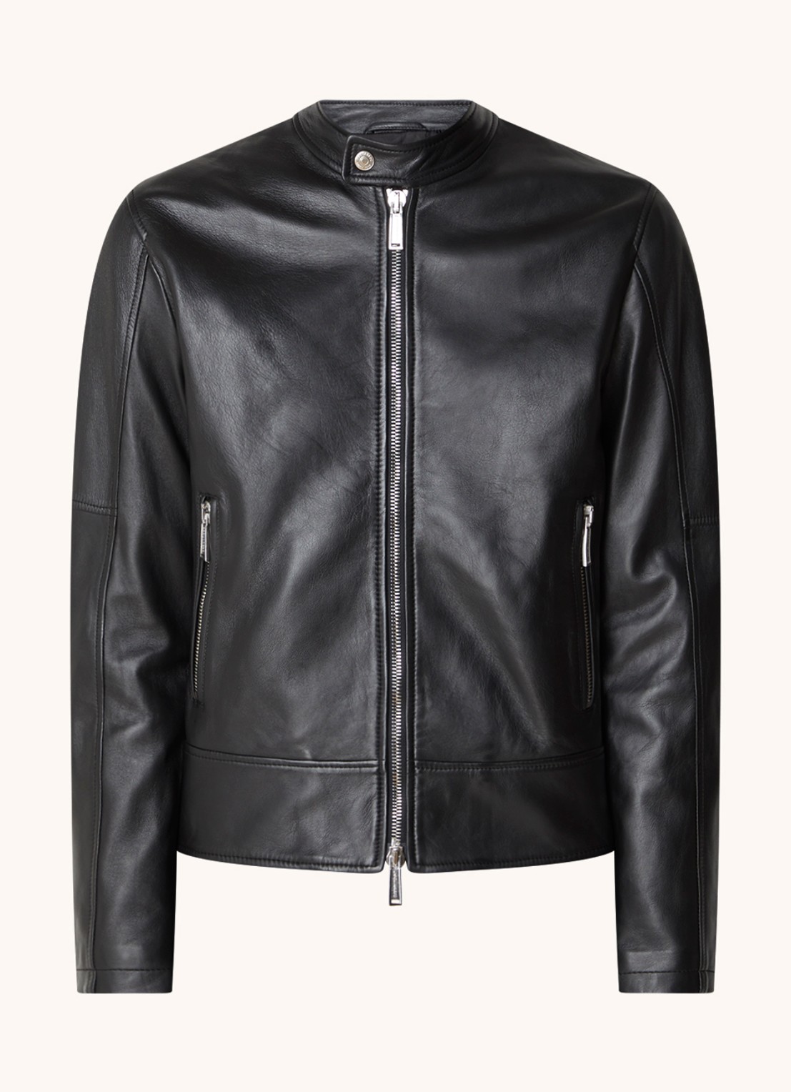 Dsquared2 Bikerjack van schapenleer met ritszakken - voorkant 2 zwart