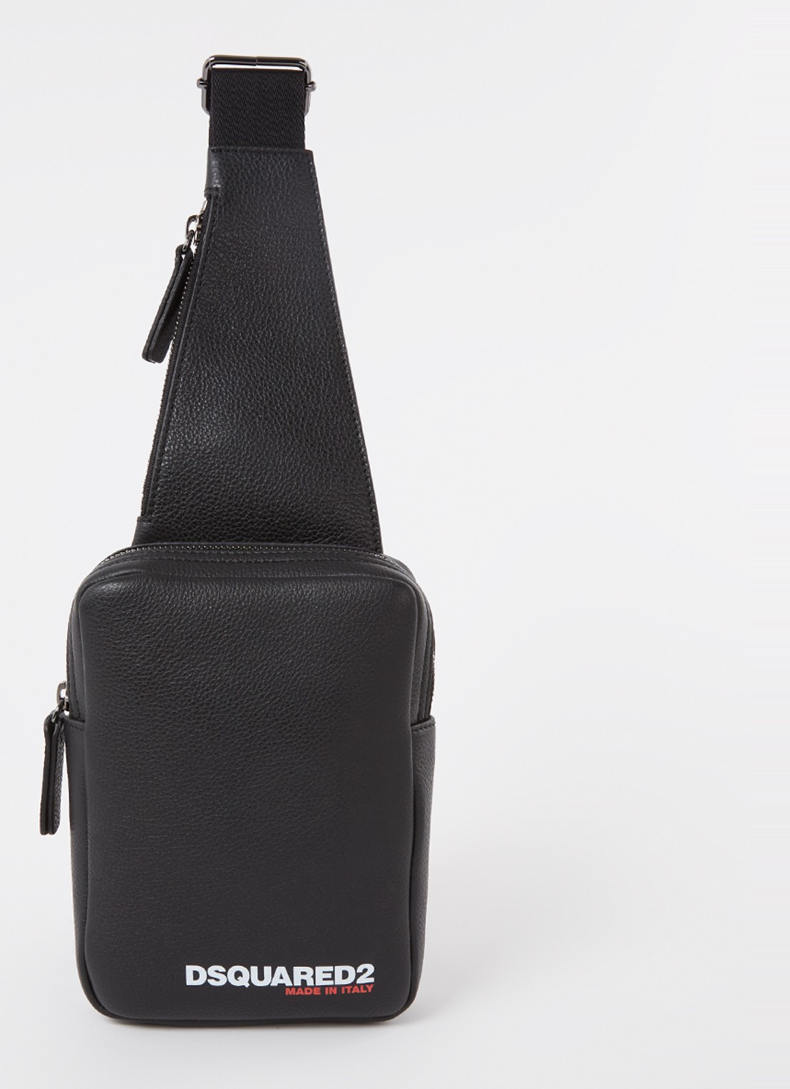 Dsquared2 Bob crossbodytas van leer met logo - voorkant 5 zwart
