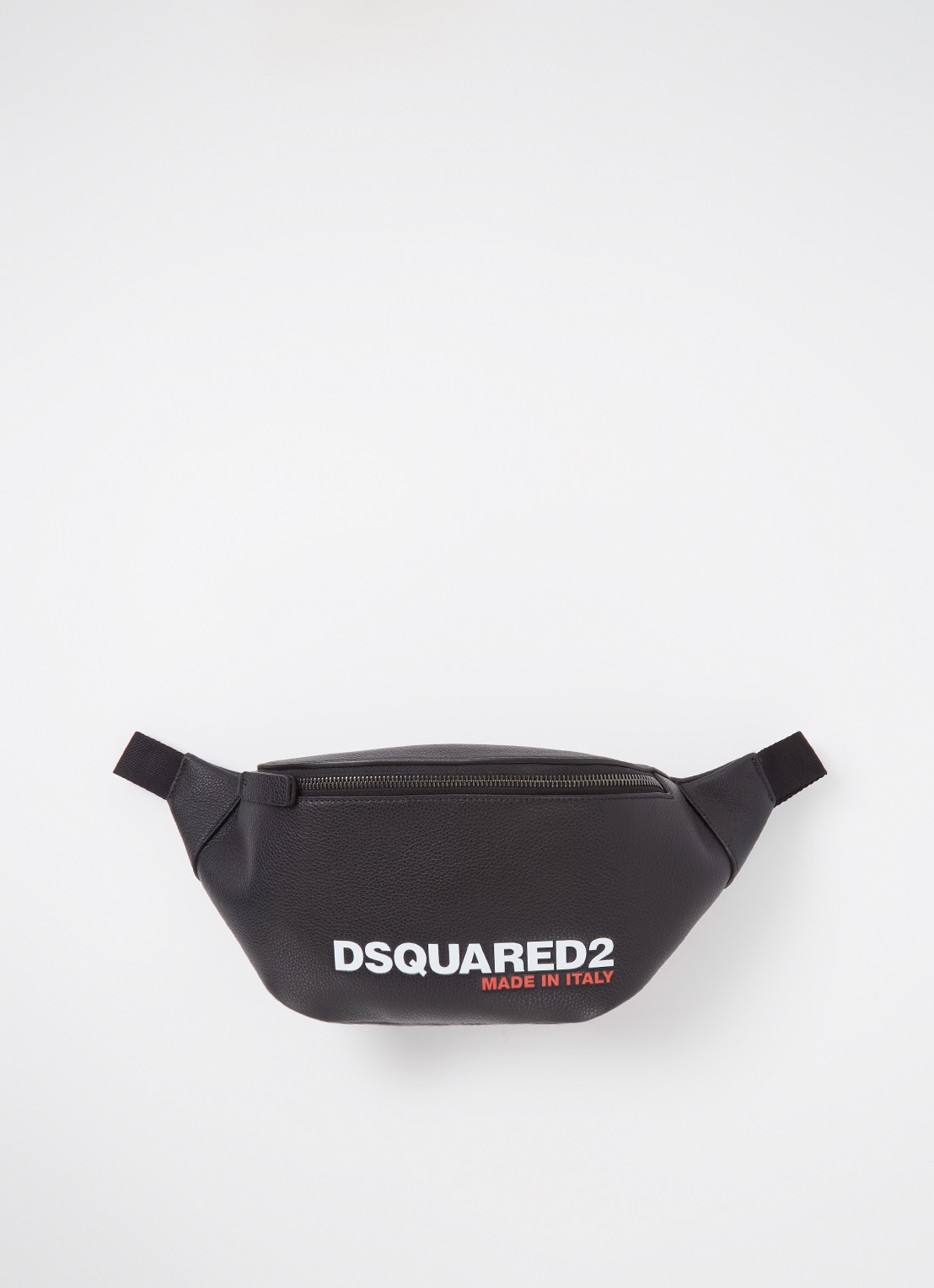 Dsquared2 Bob heuptas van leer met logo - voorkant 2 zwart