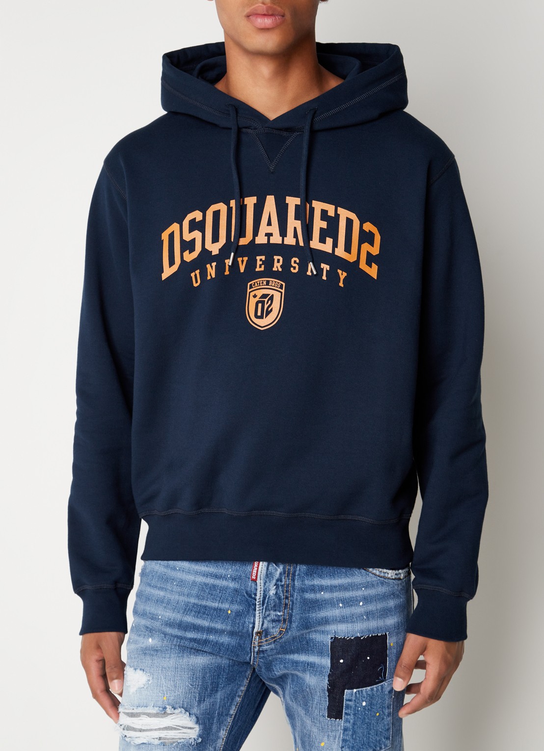 Dsquared2 Hoodie met logoprint - detail donkerblauw
