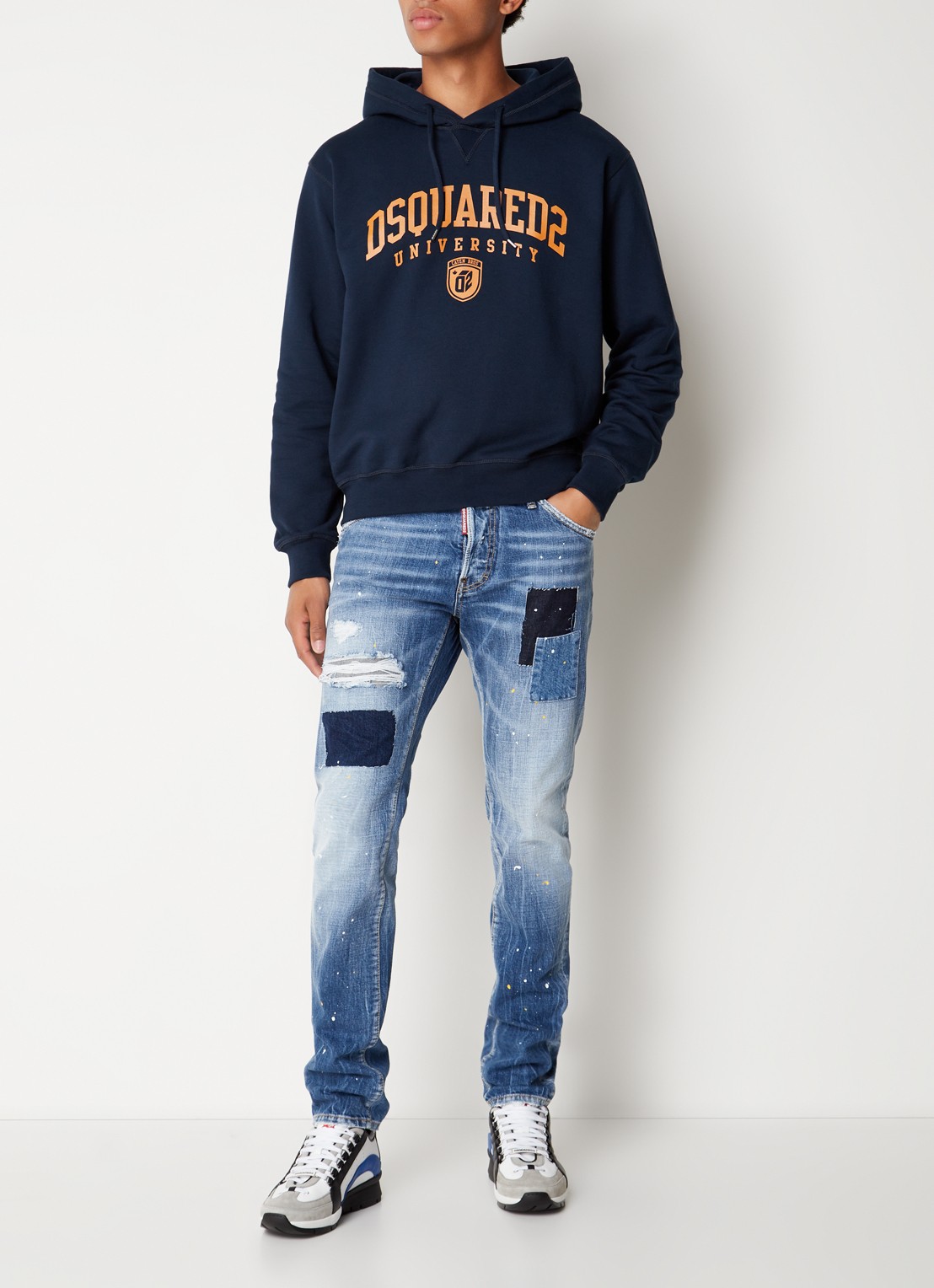 Dsquared2 Hoodie met logoprint - voorkant 6 donkerblauw