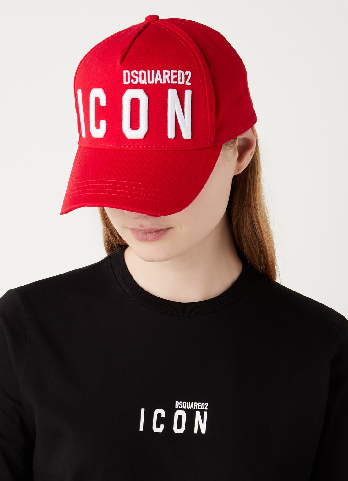 Dsquared2 Icon pet met logoborduring - voorkant 2 steenrood