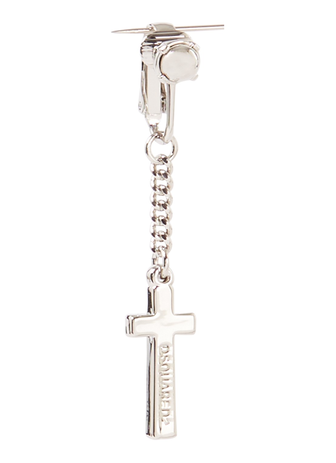 Dsquared2 Paladium enkele oorclip met hanger - voorkant zilver