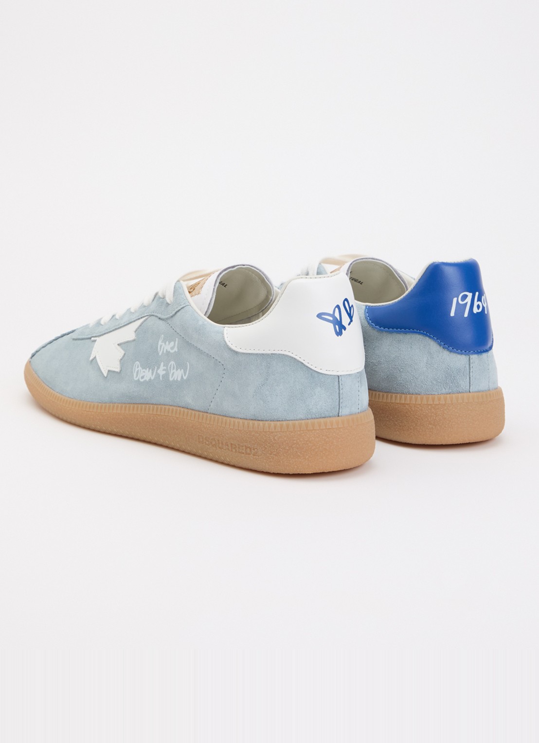 Dsquared2 Rebels sneaker van suède met kalfsleren details - achterkant 2 lichtblauw