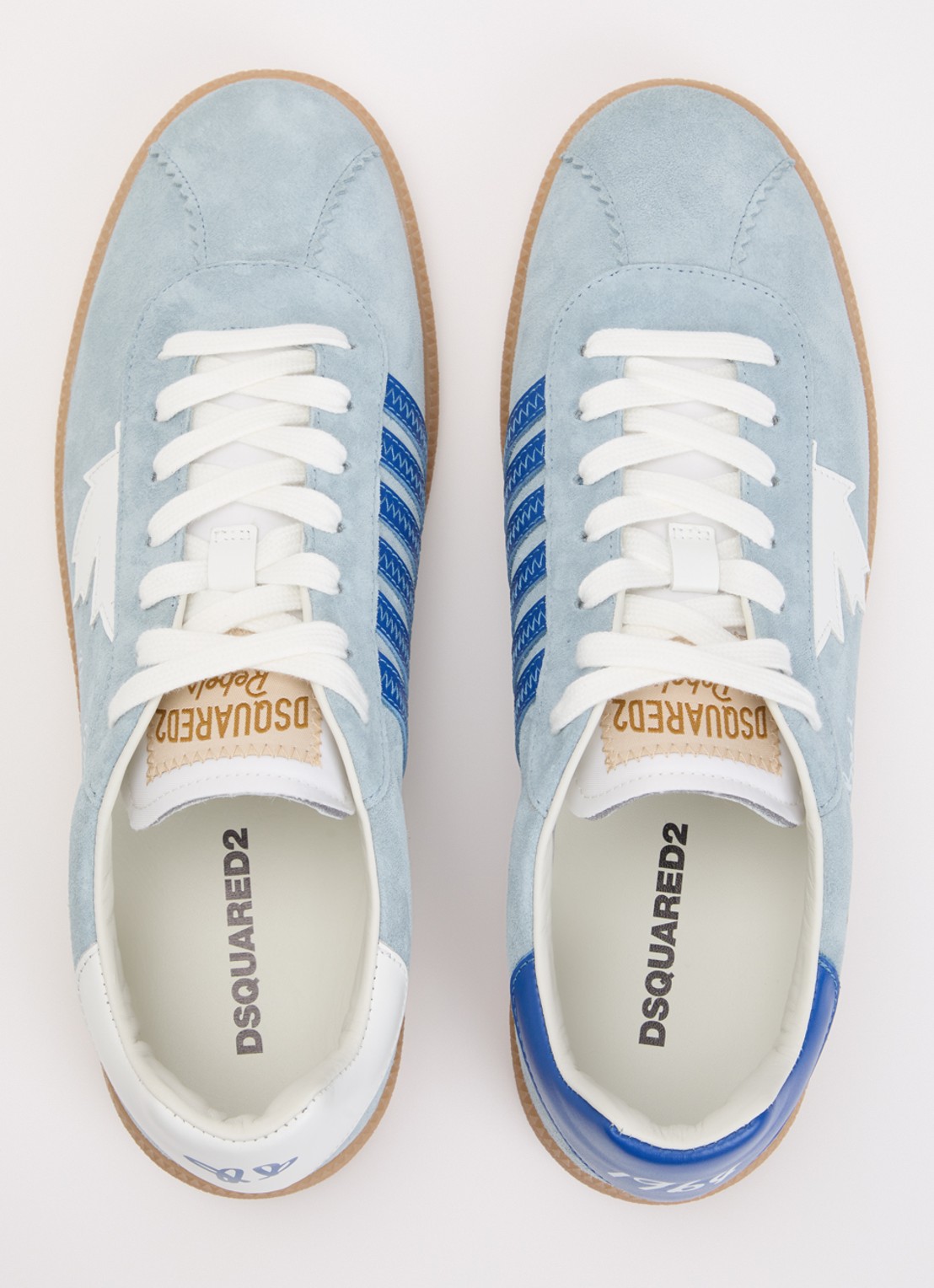 Dsquared2 Rebels sneaker van suède met kalfsleren details - detail 4 lichtblauw