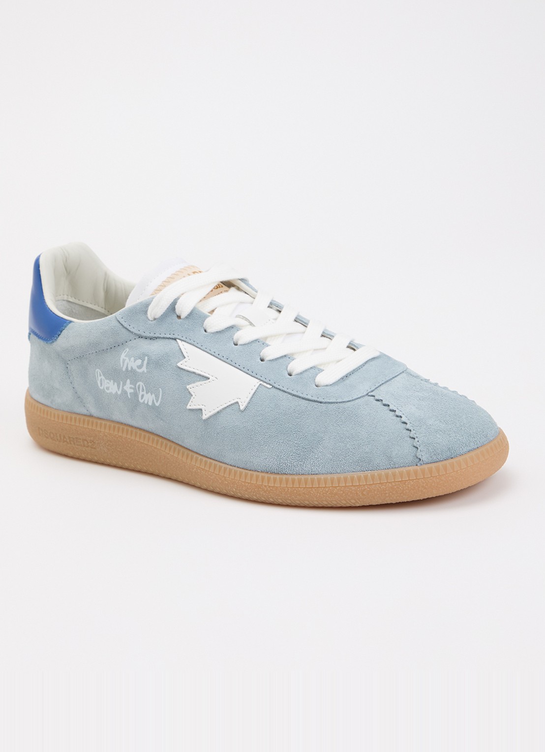 Dsquared2 Rebels sneaker van suède met kalfsleren details - voorkant lichtblauw