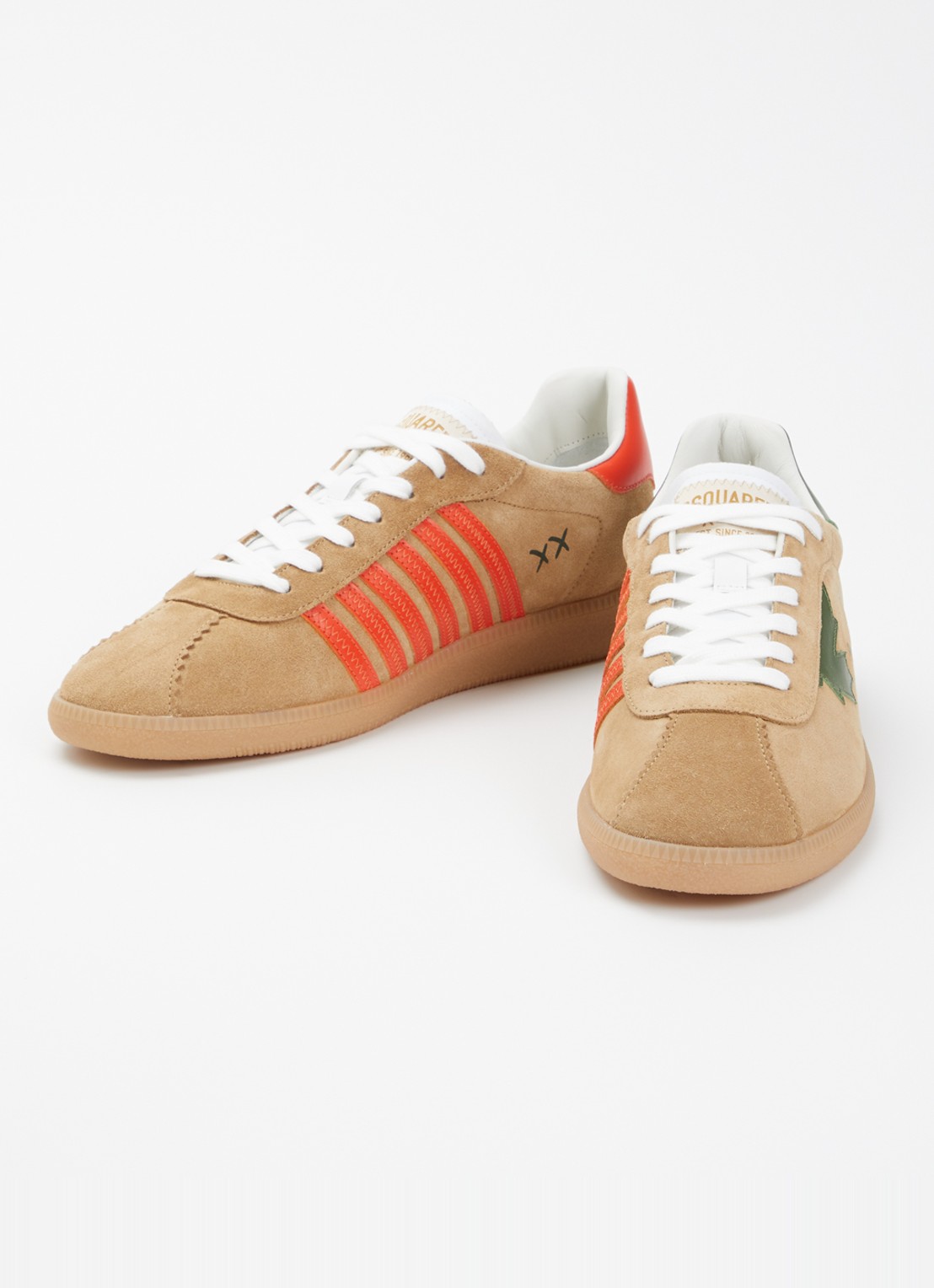 Dsquared2 Rebels sneaker van suède met kalfsleren details - detail camel