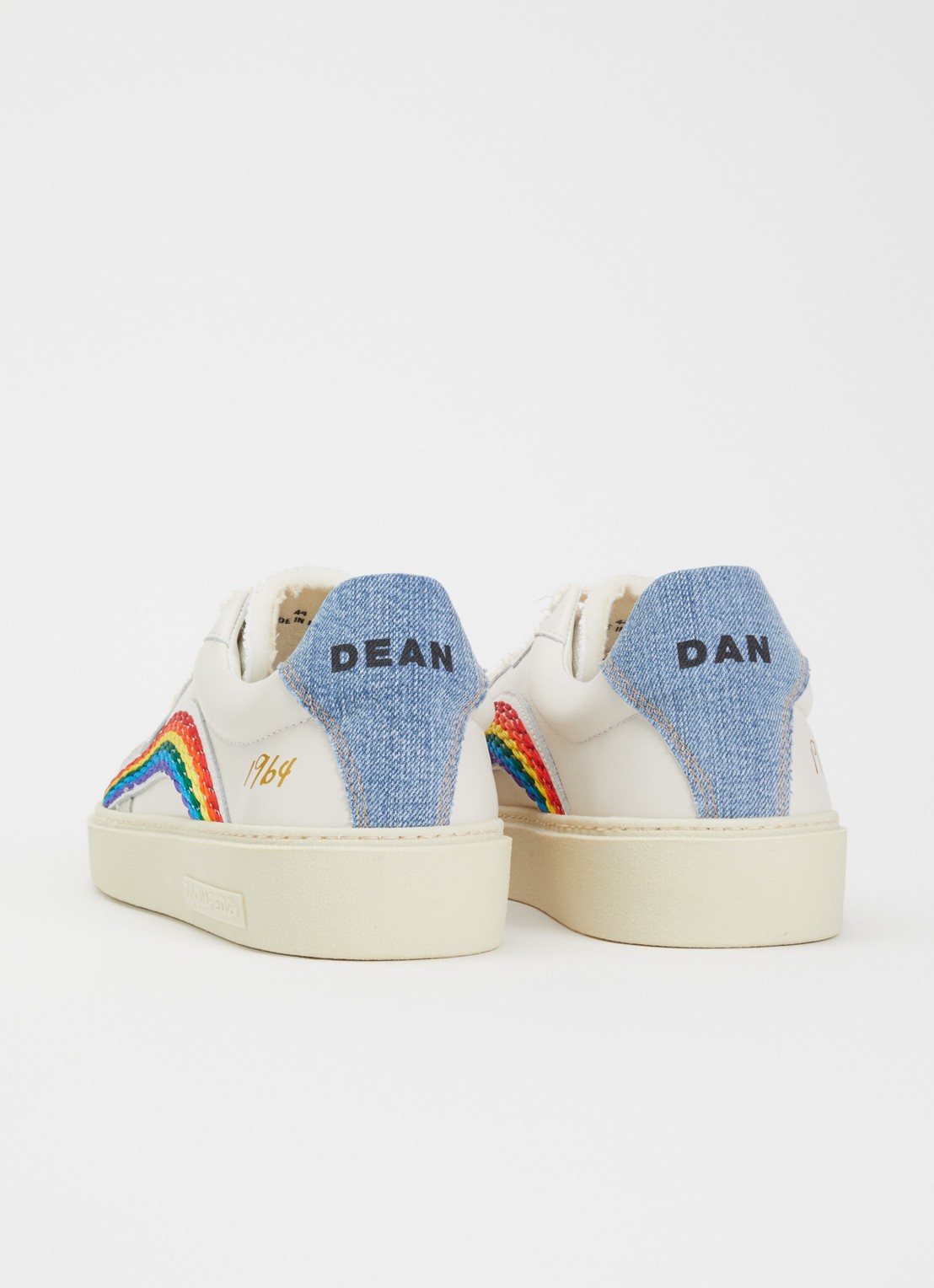 Dsquared2 Rider Rainbow sneaker van geitenleer met suède details - achterkant wit