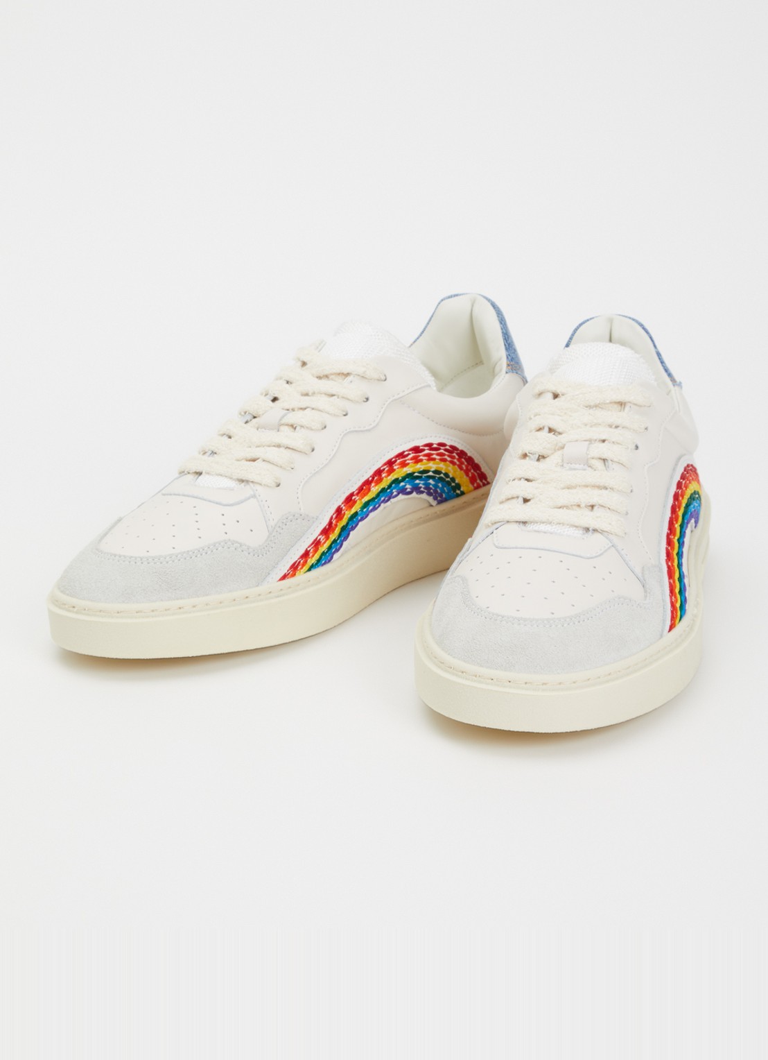 Dsquared2 Rider Rainbow sneaker van geitenleer met suède details - detail 3 wit