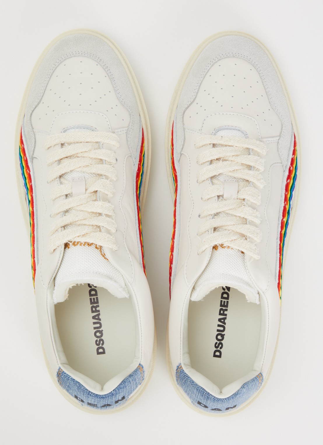 Dsquared2 Rider Rainbow sneaker van geitenleer met suède details - detail 4 wit