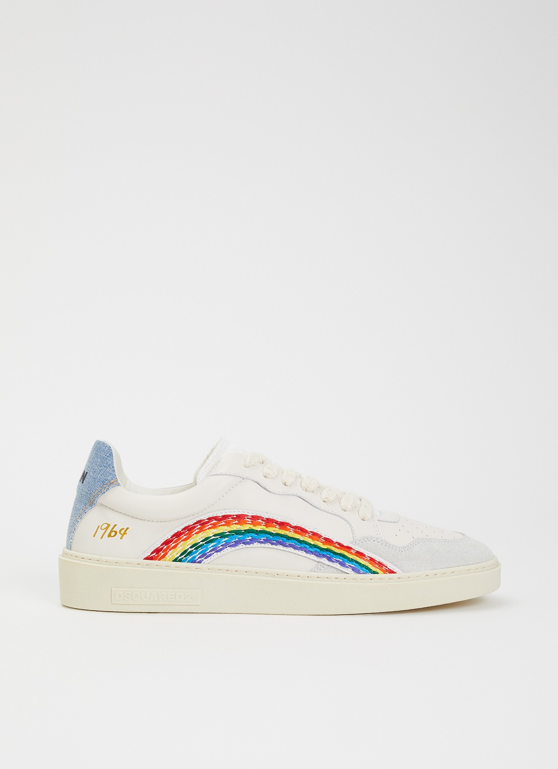 Dsquared2 Rider Rainbow sneaker van geitenleer met suède details - voorkant 2 wit