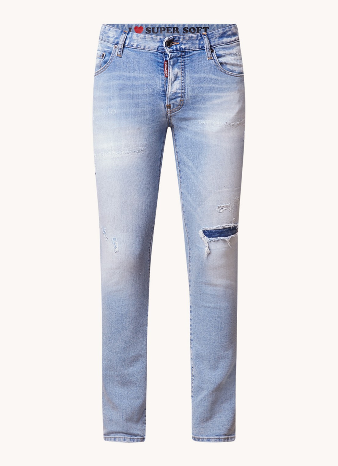 Dsquared2 Skinny jeans met lichte wassing en destroyed afwerking - voorkant indigo