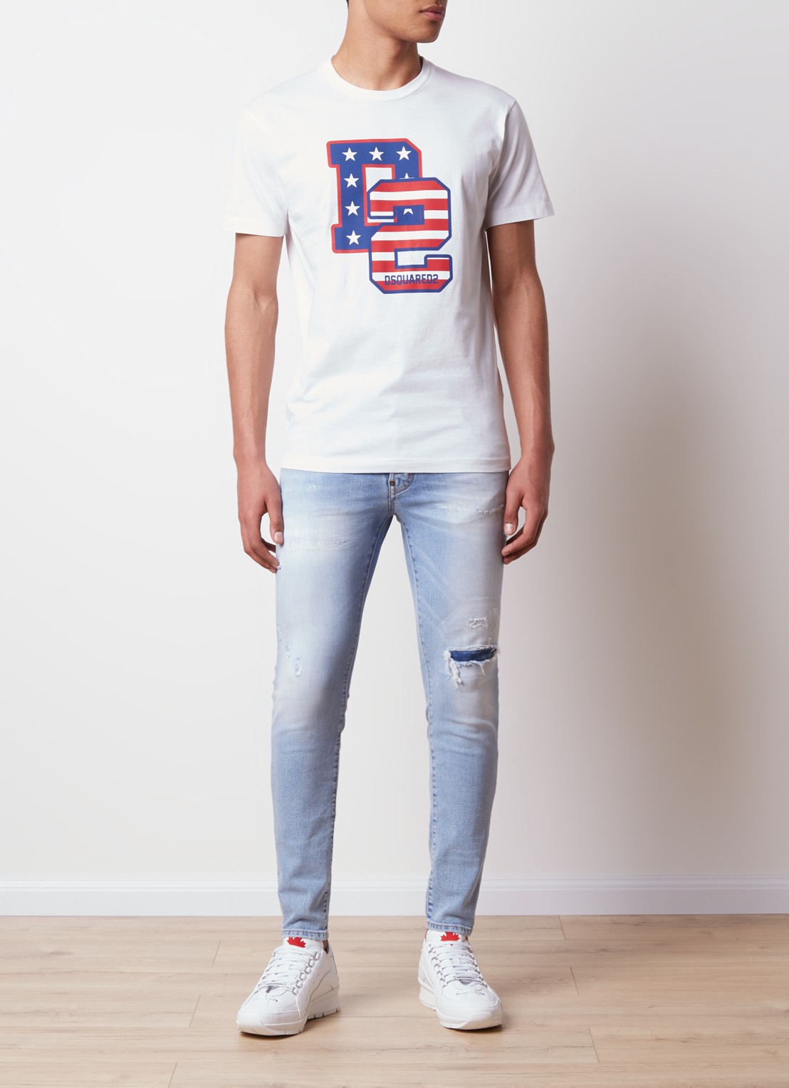 Dsquared2 Skinny jeans met lichte wassing en destroyed afwerking - voorkant 2 indigo