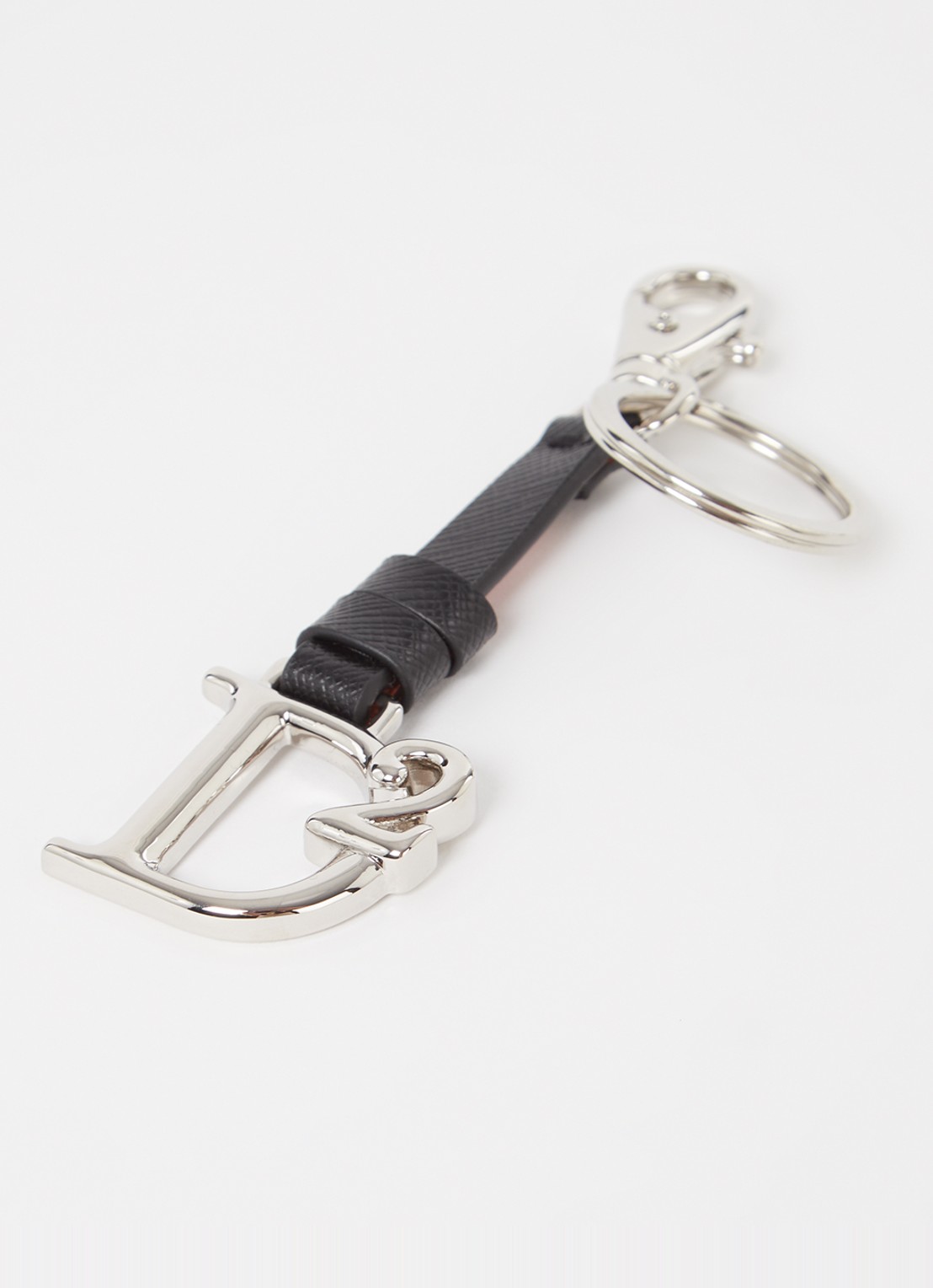 Dsquared2 Sleutelhanger van leer met logo  - detail 2 zwart