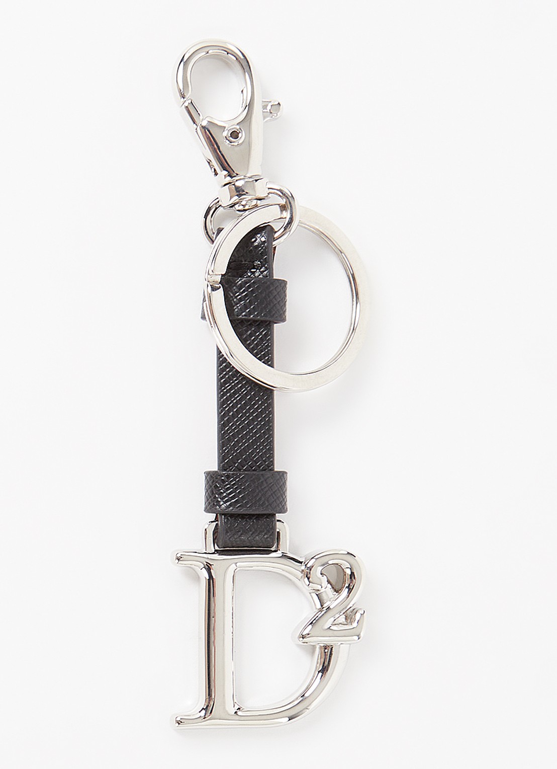 Dsquared2 Sleutelhanger van leer met logo  - voorkant zwart
