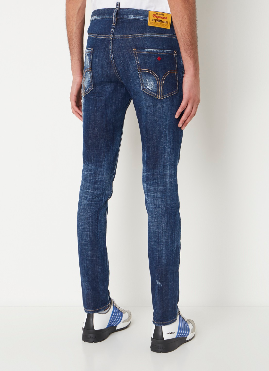 Dsquared2 Slim fit jeans met destroyed afwerking  - achterkant indigo