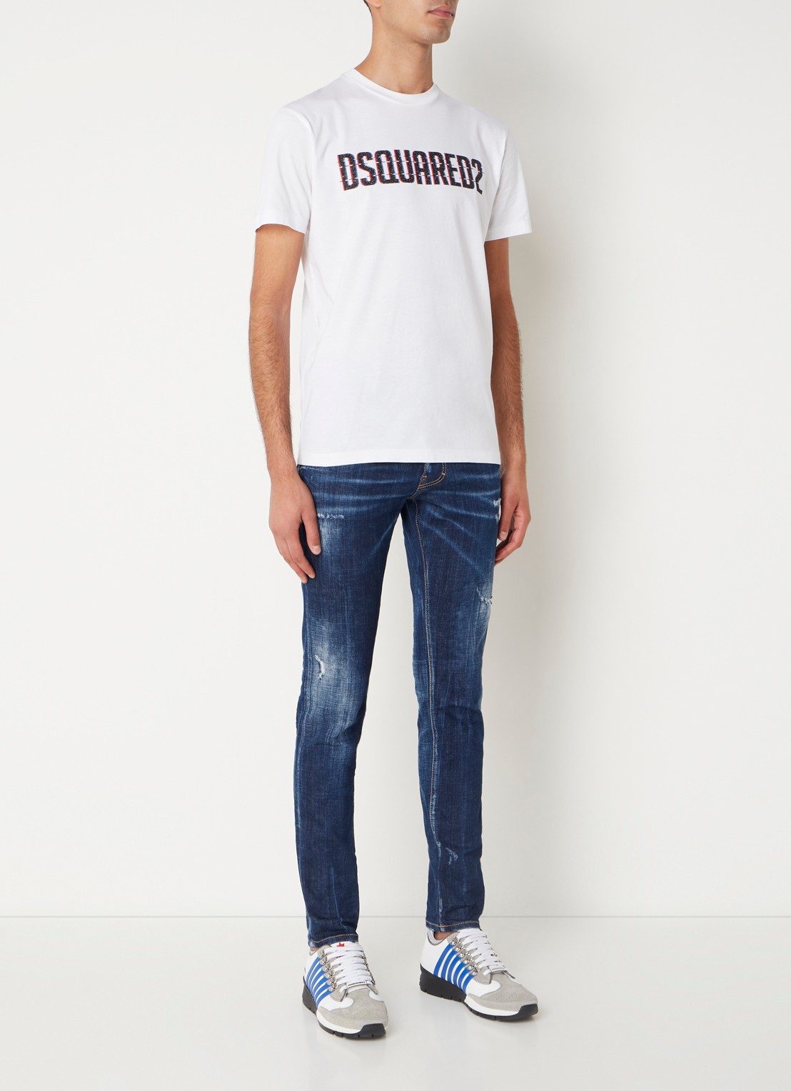 Dsquared2 Slim fit jeans met destroyed afwerking  - voorkant 6 indigo
