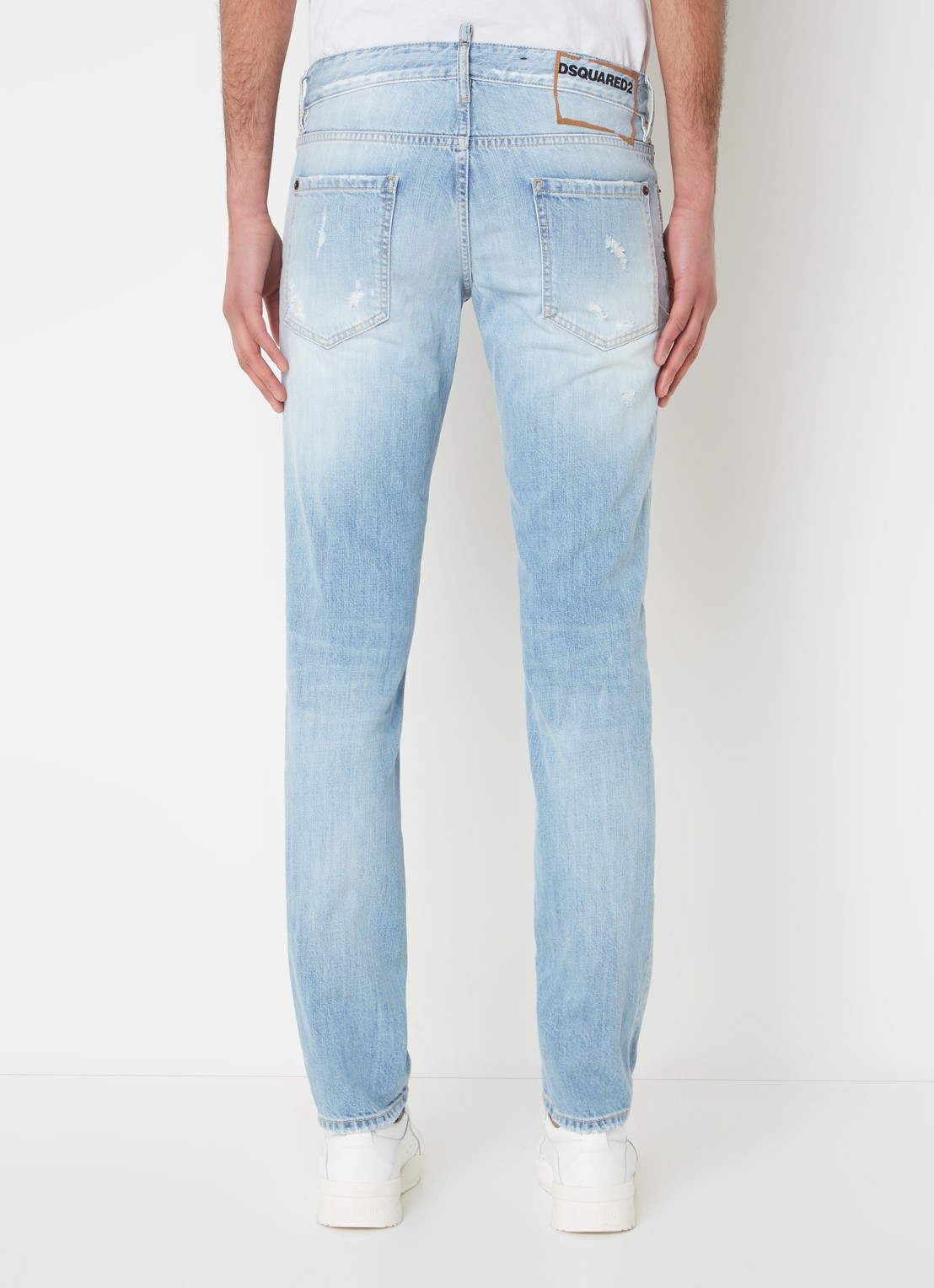Dsquared2 Slim fit jeans met destroyed details en verwassen afwerking - achterkant indigo