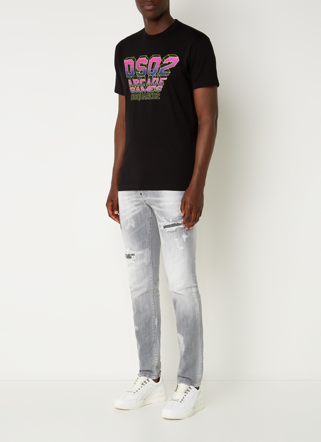 Dsquared2 T-shirt met logoprint  - voorkant 5 zwart