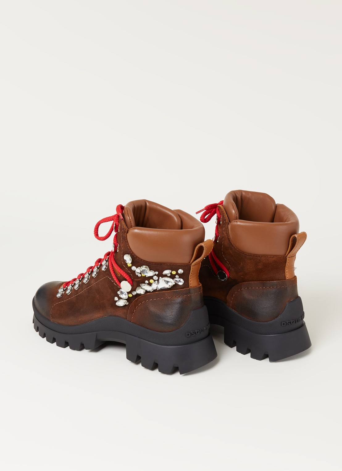 Dsquared2 Tank Hiking veter boot van kalfsleer met strass - detail 2 donkerbruin