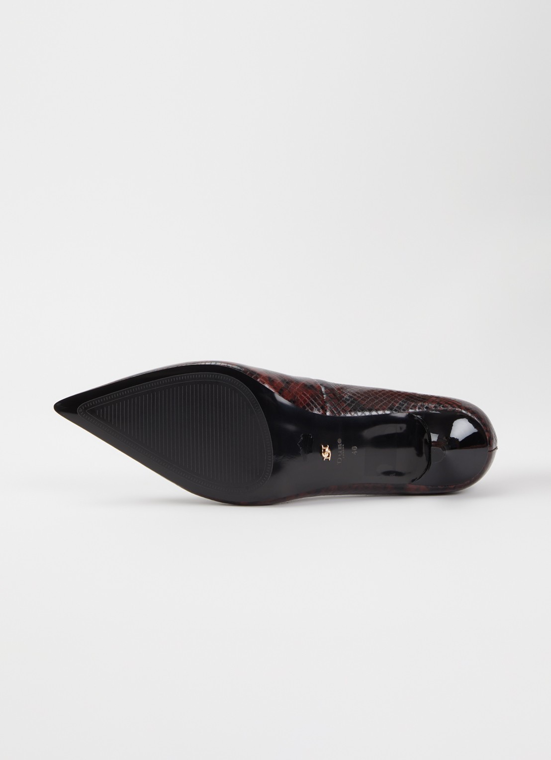 Dune London Amira pump met slangenprint - detail 3 roodbruin
