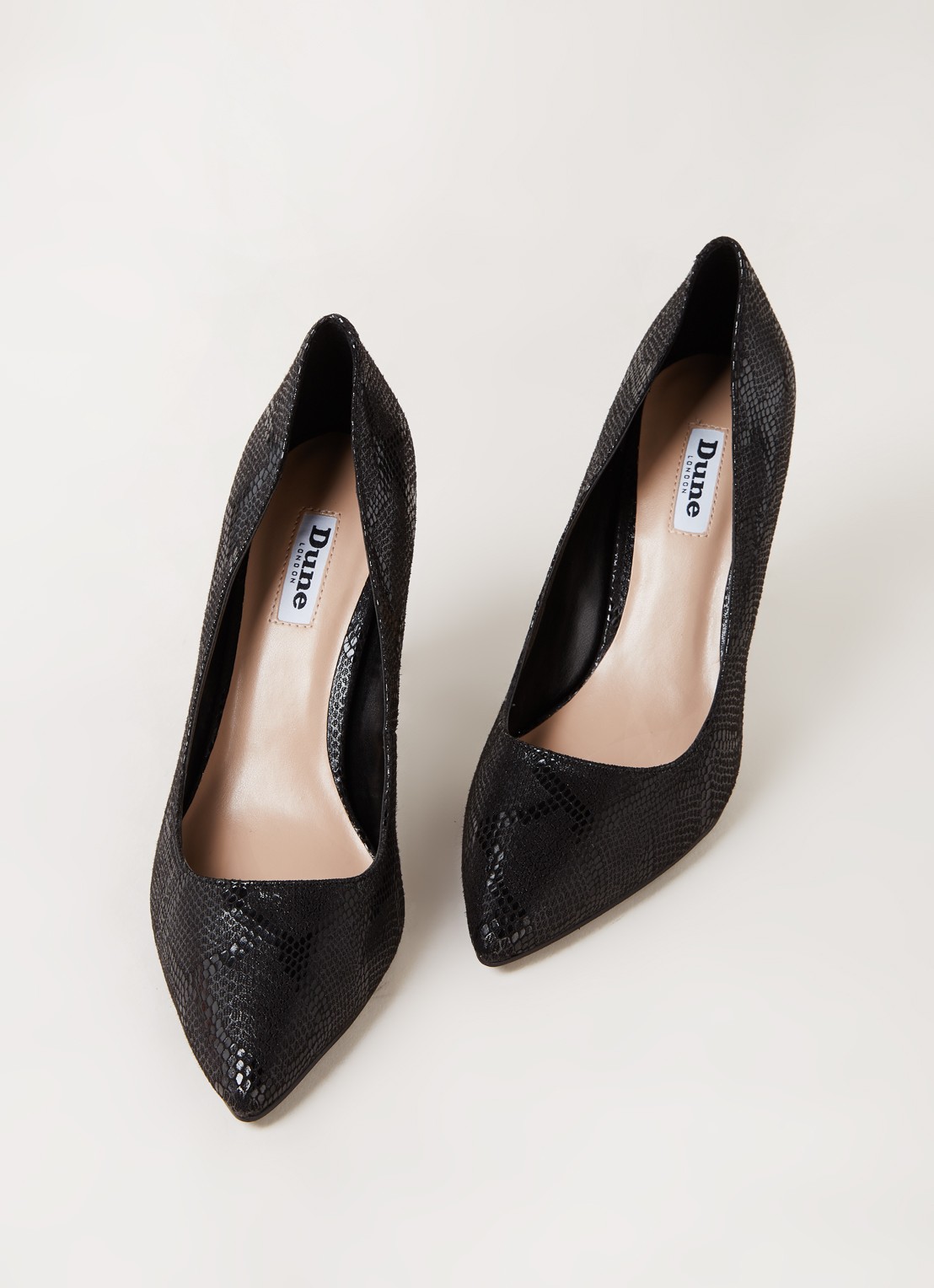 Dune London Anna pump met slangenstructuur - detail 4 zwart