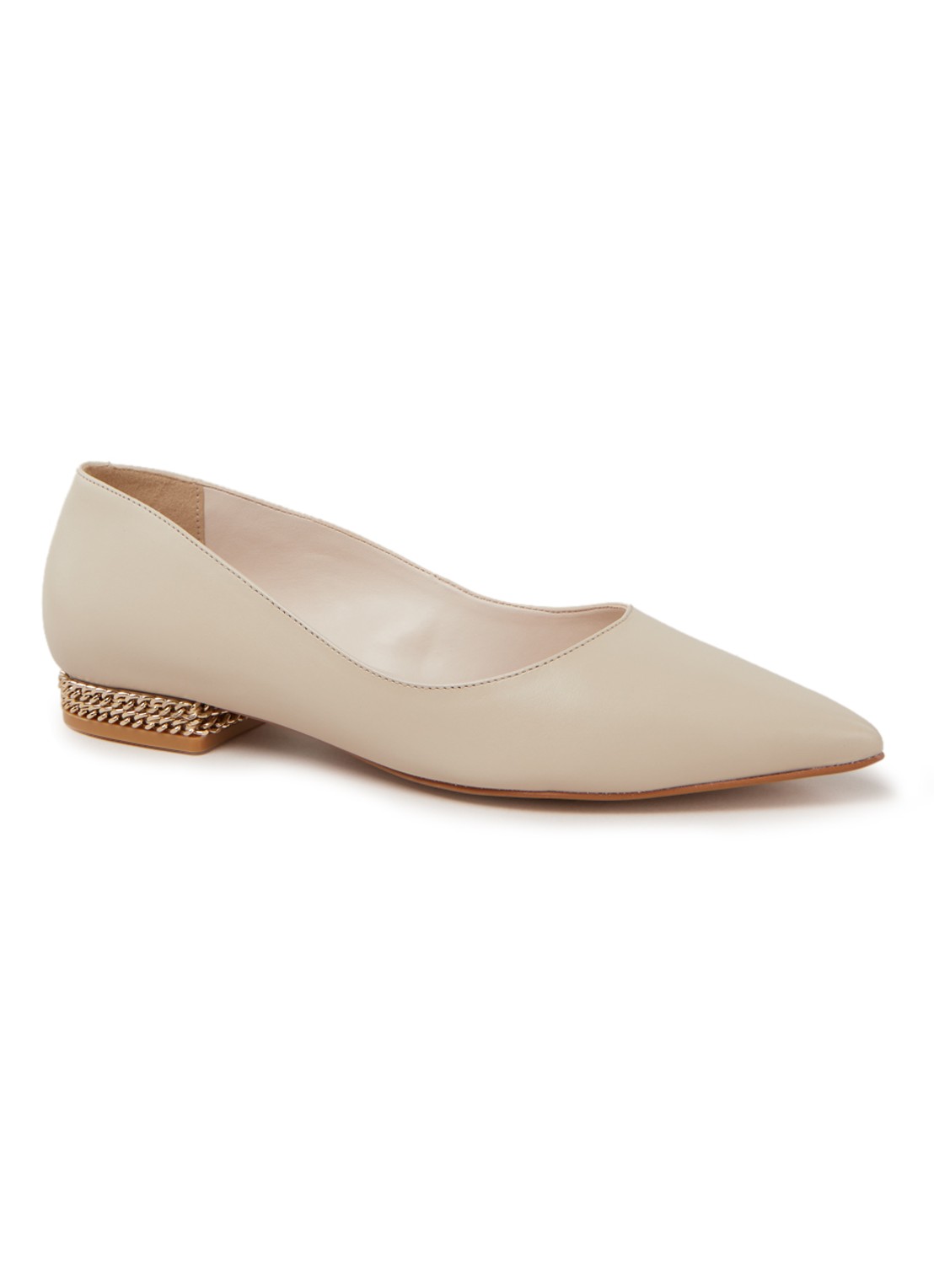 Dune London Ariya ballerina van leer met kettingdetail - voorkant beige