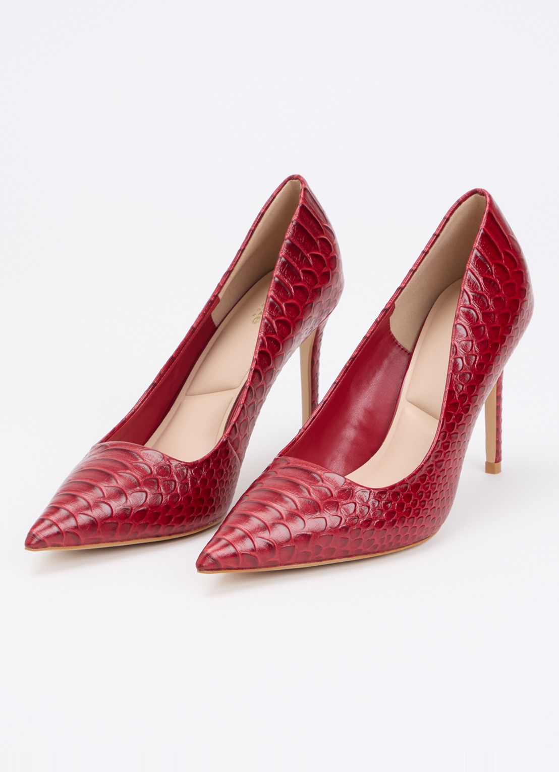 Dune London Assured pump van leer met crocostructuur - detail 2 rood