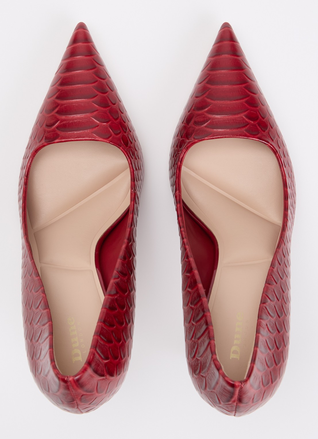 Dune London Assured pump van leer met crocostructuur - detail 3 rood