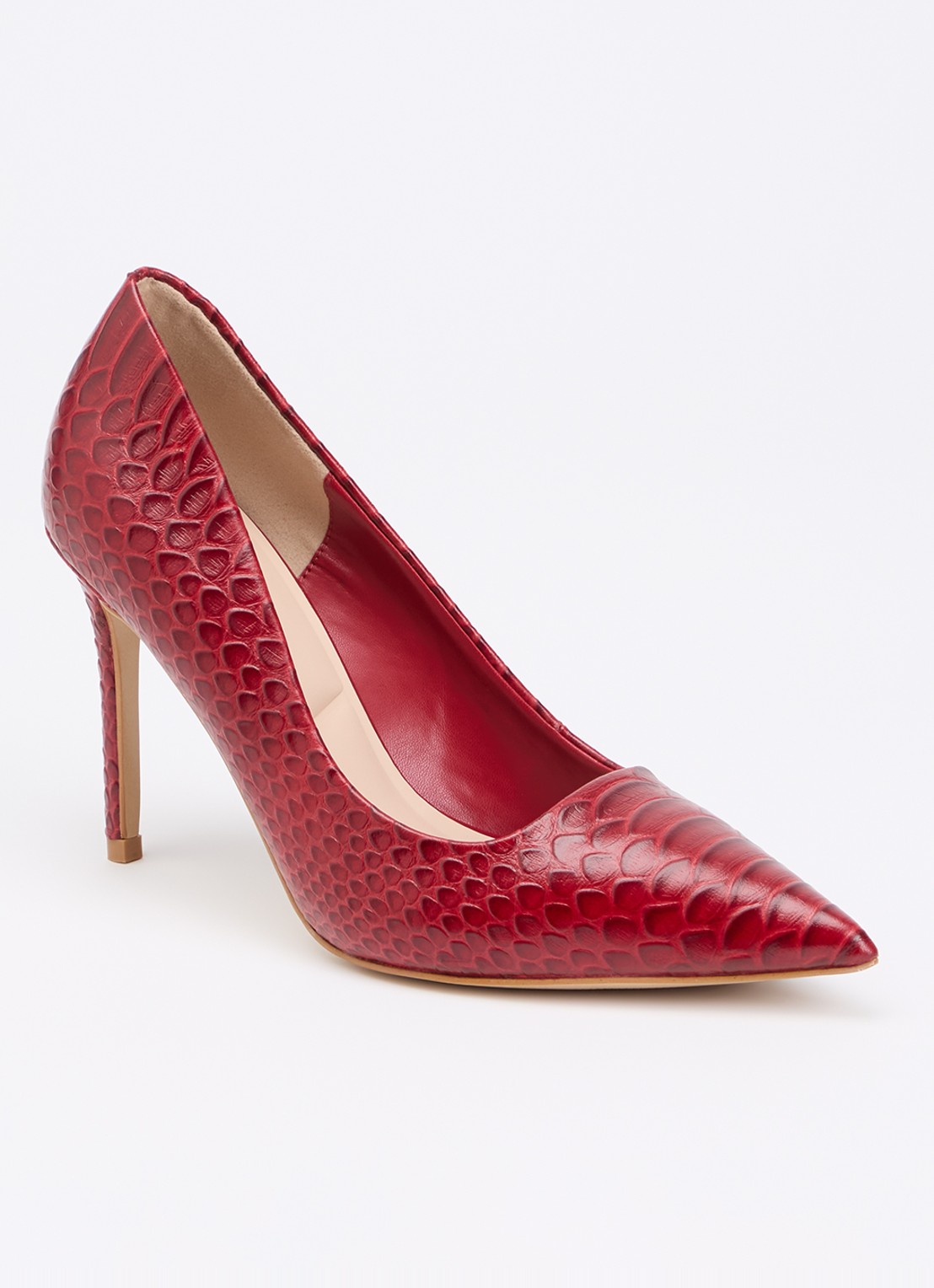 Dune London Assured pump van leer met crocostructuur - voorkant 5 rood