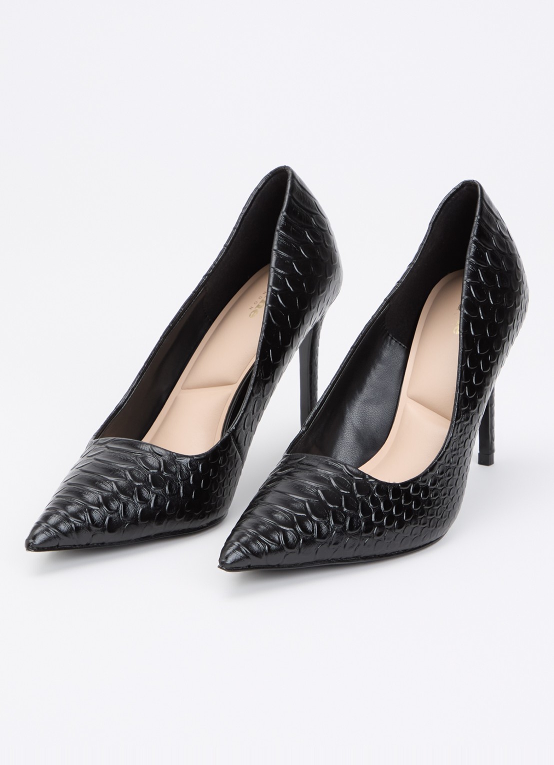 Dune London Assured pump van leer met crocostructuur - detail zwart