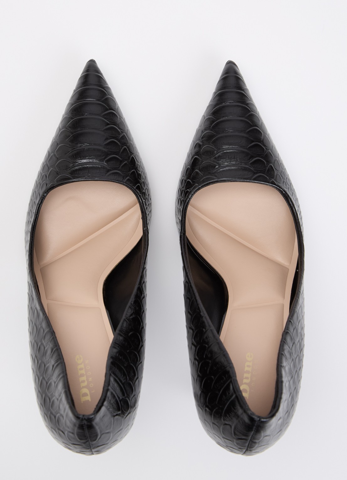 Dune London Assured pump van leer met crocostructuur - detail 2 zwart