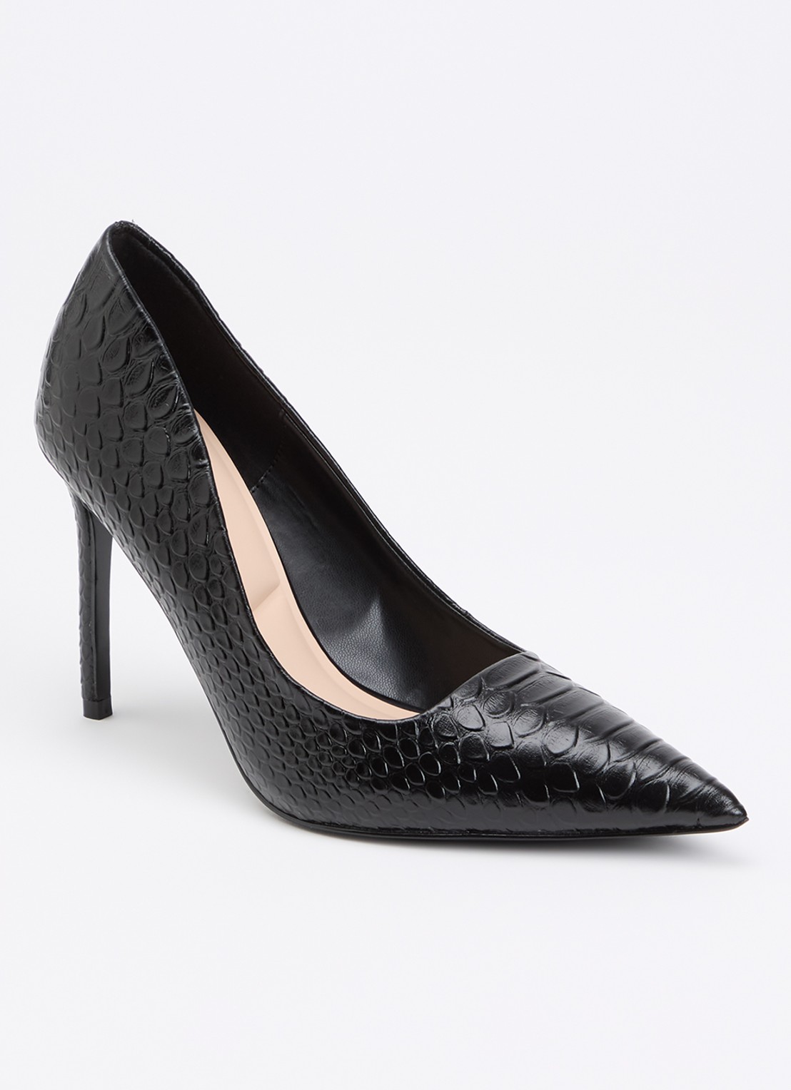Dune London Assured pump van leer met crocostructuur - voorkant 4 zwart