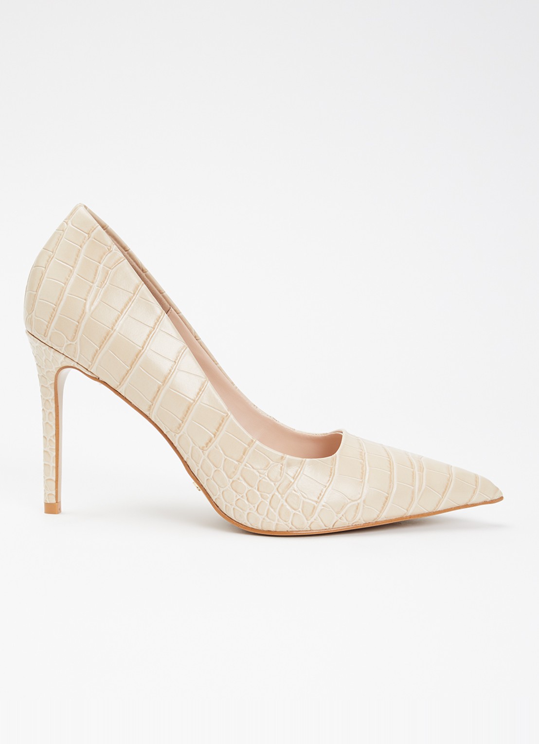 Dune London Assured pump van leer met crocostructuur - voorkant beige