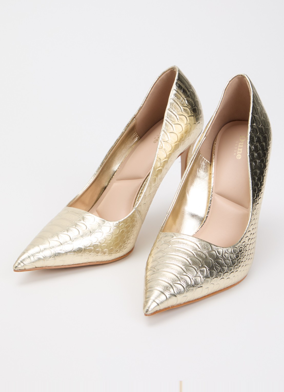 Dune London Assured pump van leer met crocostructuur - detail 3 goud