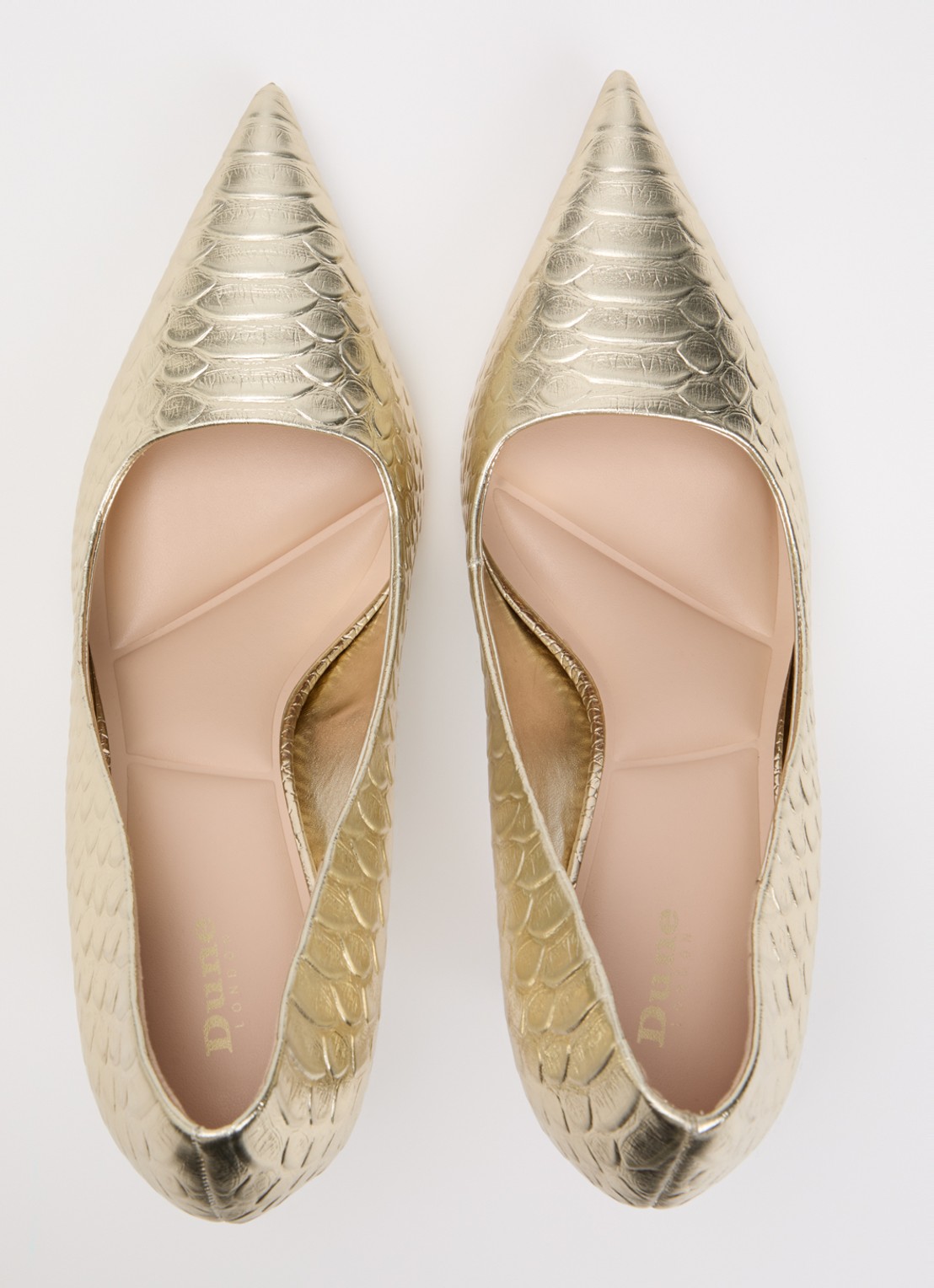 Dune London Assured pump van leer met crocostructuur - detail 4 goud