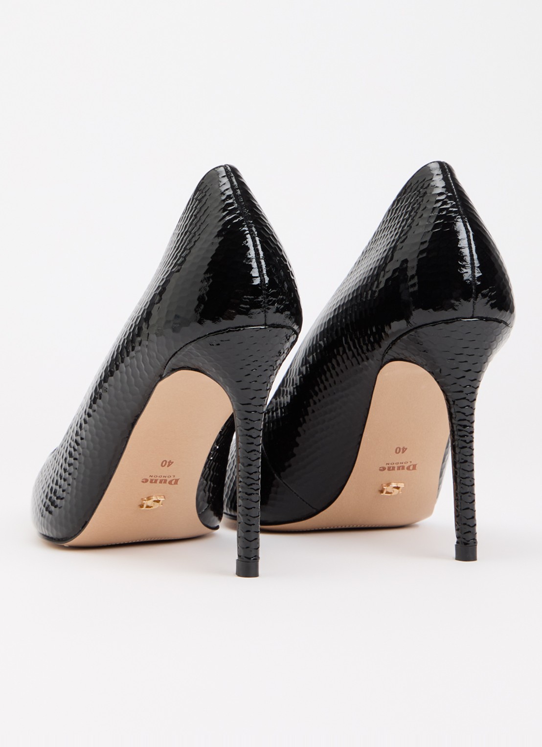 Dune London Assured pump van leer met crocostructuur - achterkant 2 zwart